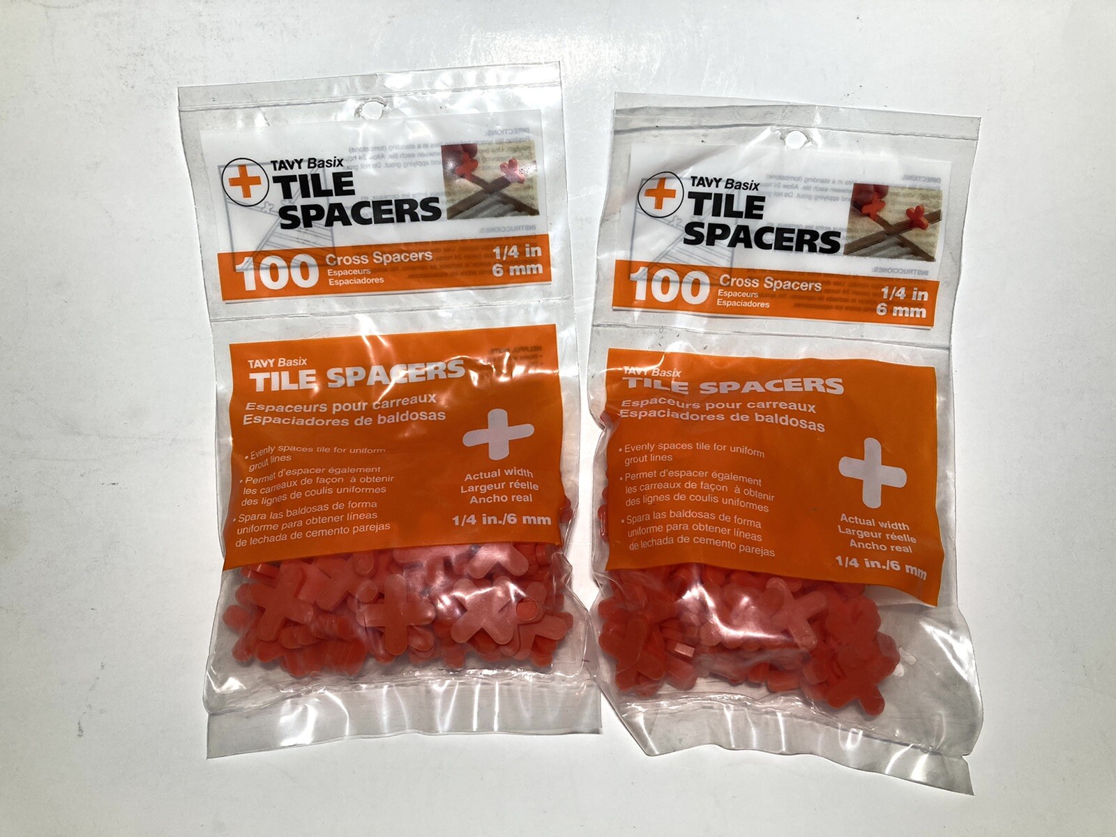 TAVY Basix TILE SPACERS 200 count (100ea x 2 packs) 1/4 in / 6 mm Plastic Cross