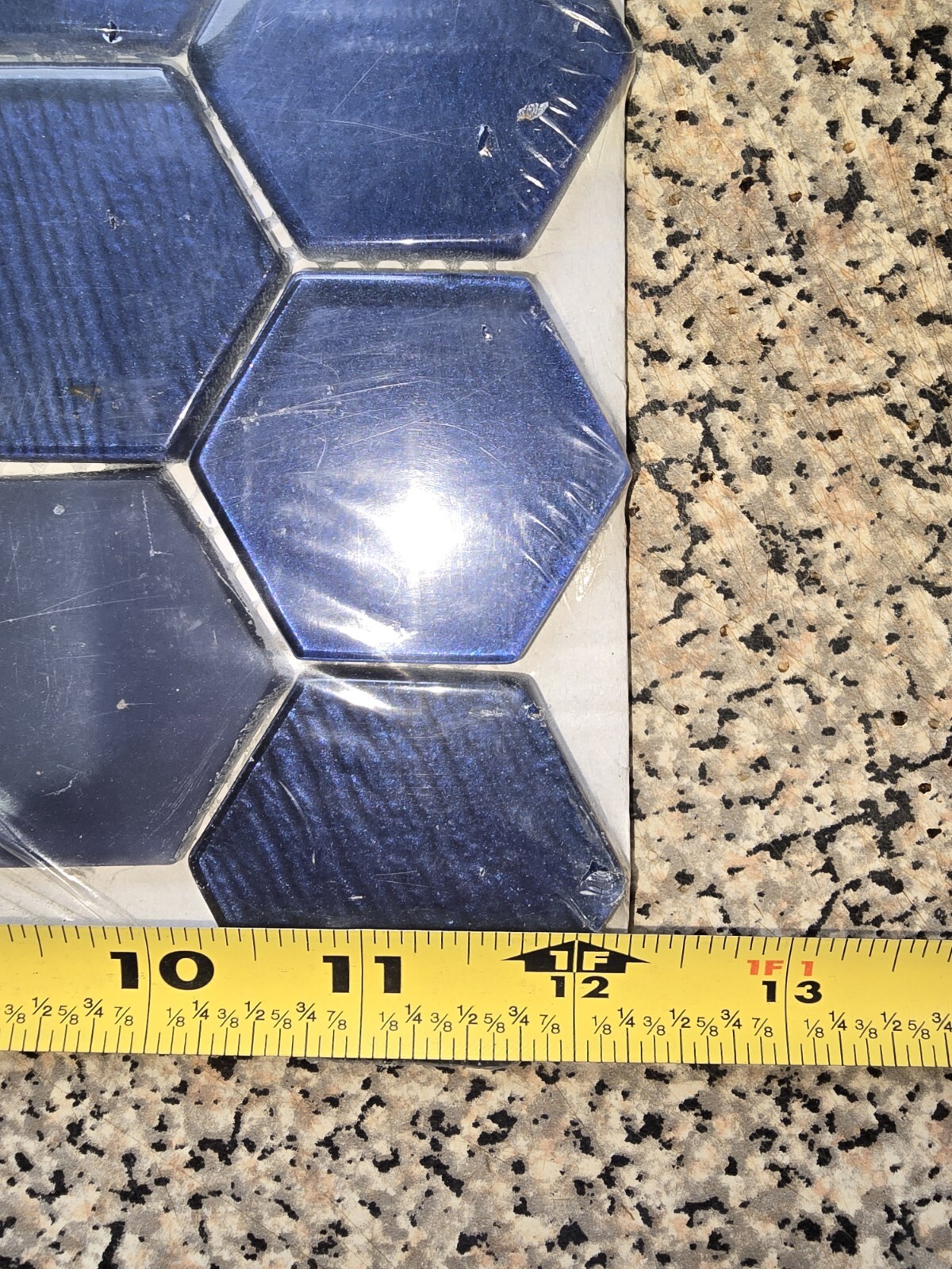 Hex Glass 2″ Hexagon Ink Blue Glass Mosaic Tile 12×12