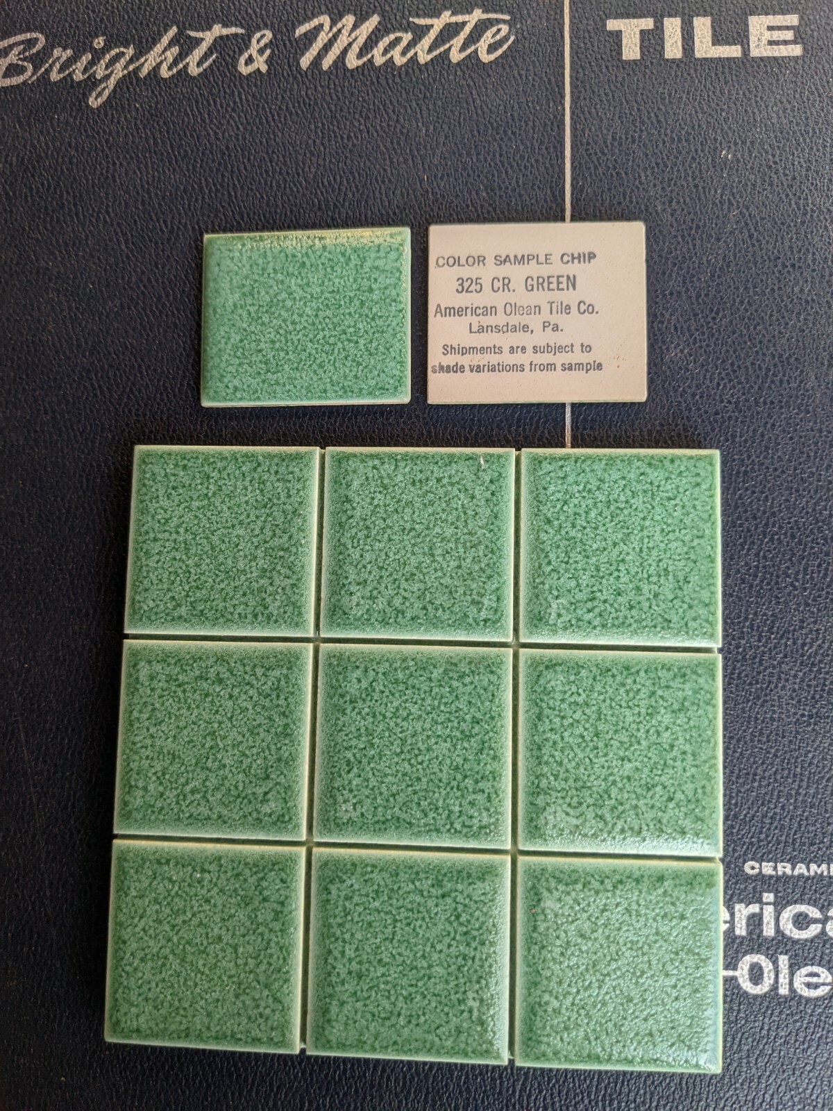 2 pcs American Olean Crystalline Green #325 Ceramic Tile 4-1/4 SD-1 Scored 9ths