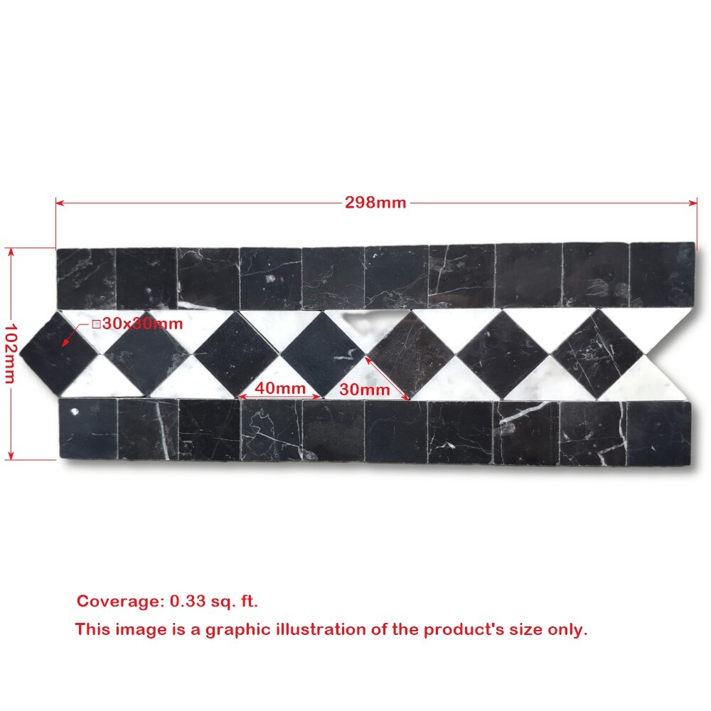 C861BXP White Carrara Marble Classic Diamond Mosaic Border Listello Tile