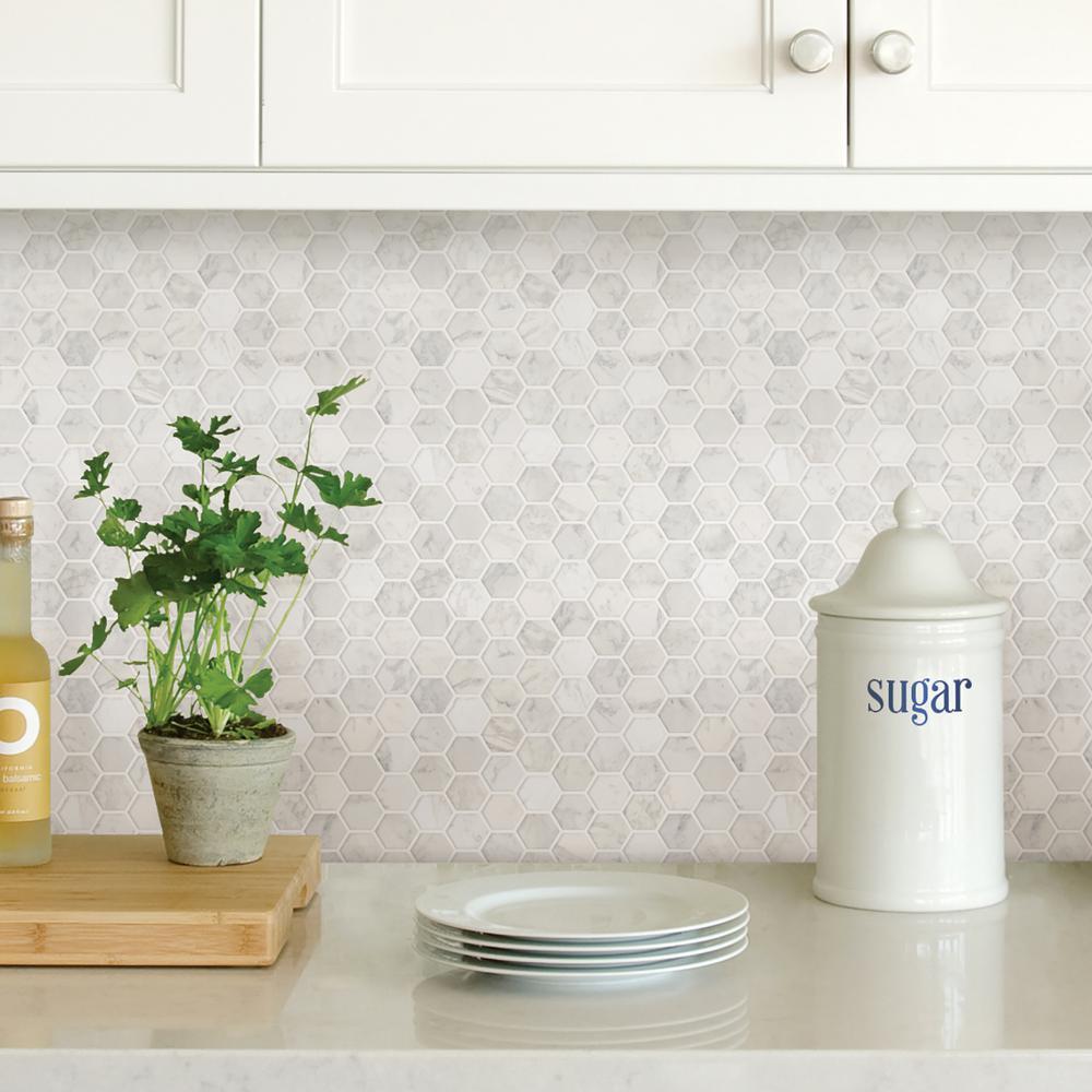 Wallpops Hexagon White Geometric Farmhouse Peel & Stick Tile Backsplash Diy