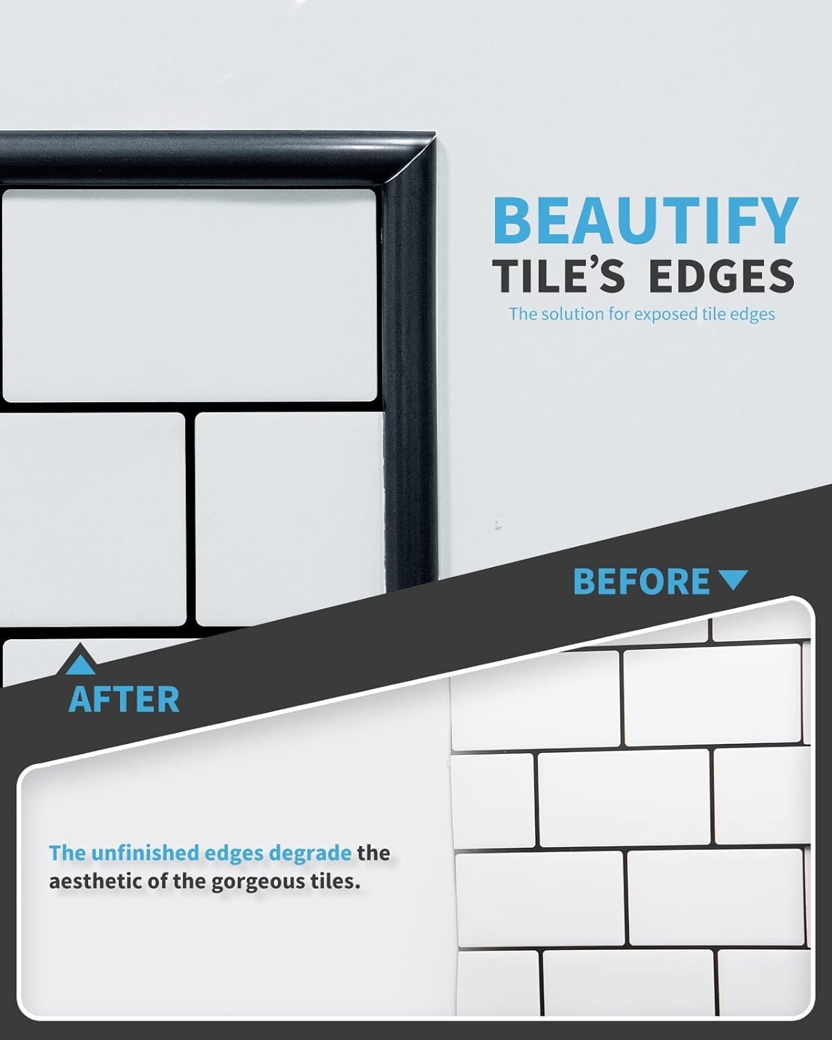 10 Ft Peel and Stick Trim for Backsplash Tile Edge, Self-Adhesive Liner for C…