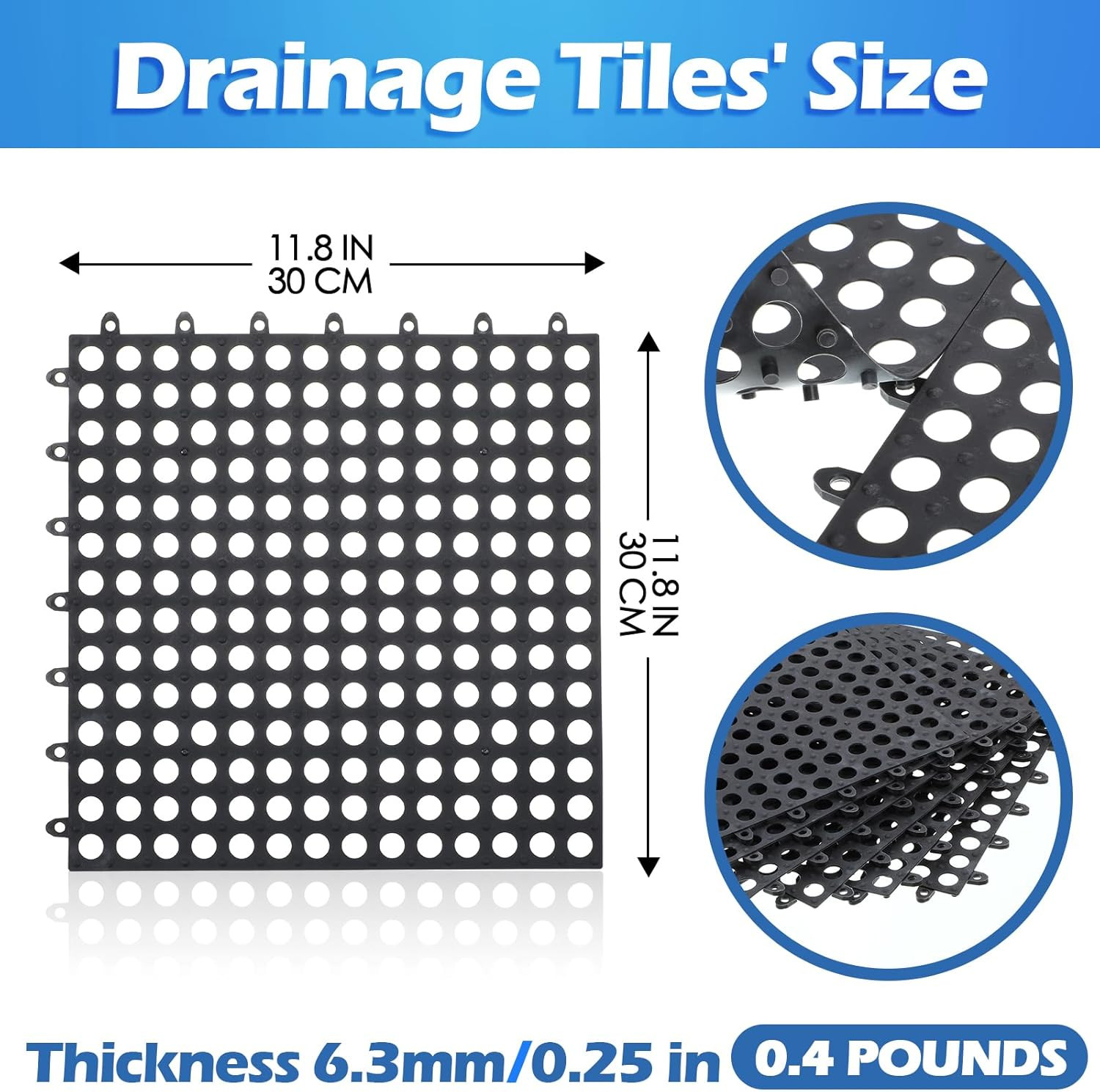 50 Pcs Interlocking Non-Slip Drainage Tiles for Bathroom, Patio & Pool Deck