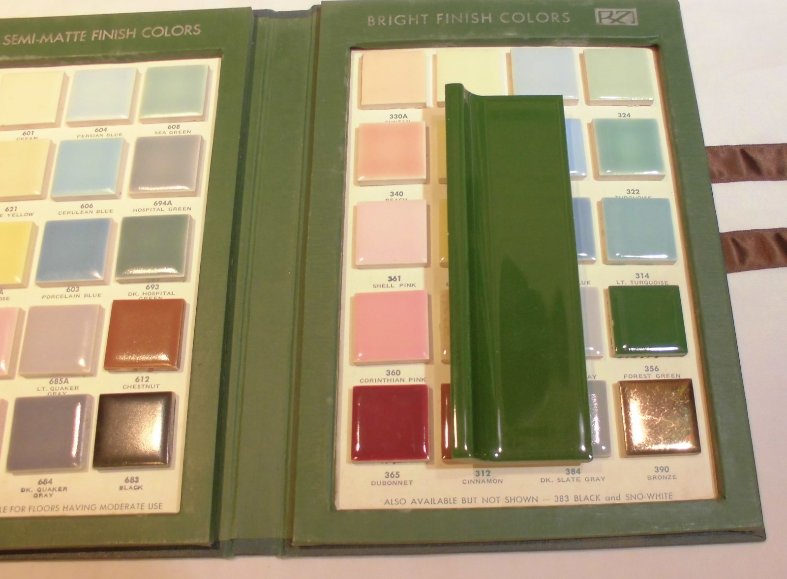 1 pc. *Forest Green* stack-on base/cove Ceramic Tile by Robertson Co. 2″ X 6″