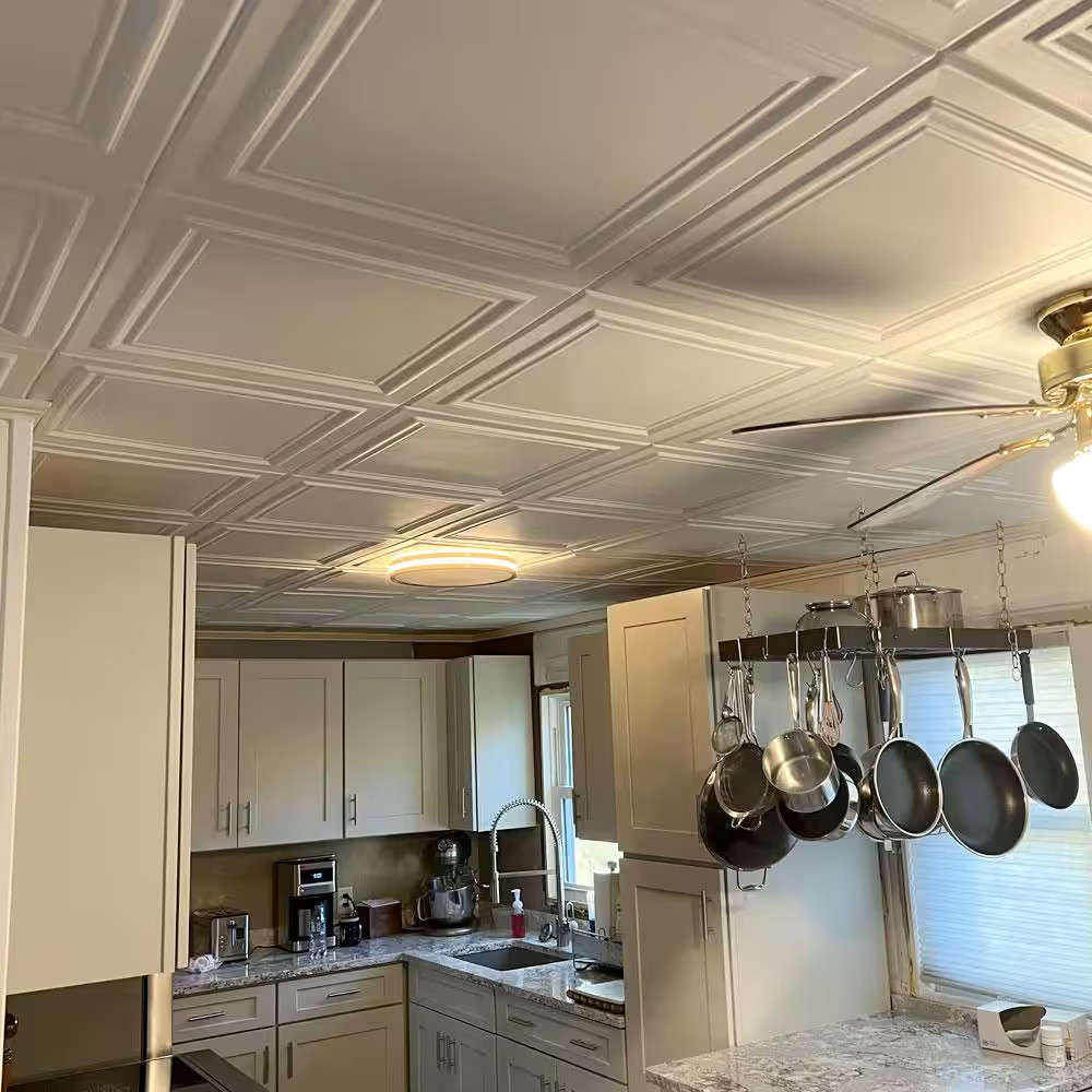 Line Art 1.6 Ft. X 1.6 Ft. Glue up Foam Ceiling Tile in Plain White (21.6 Sq. Ft