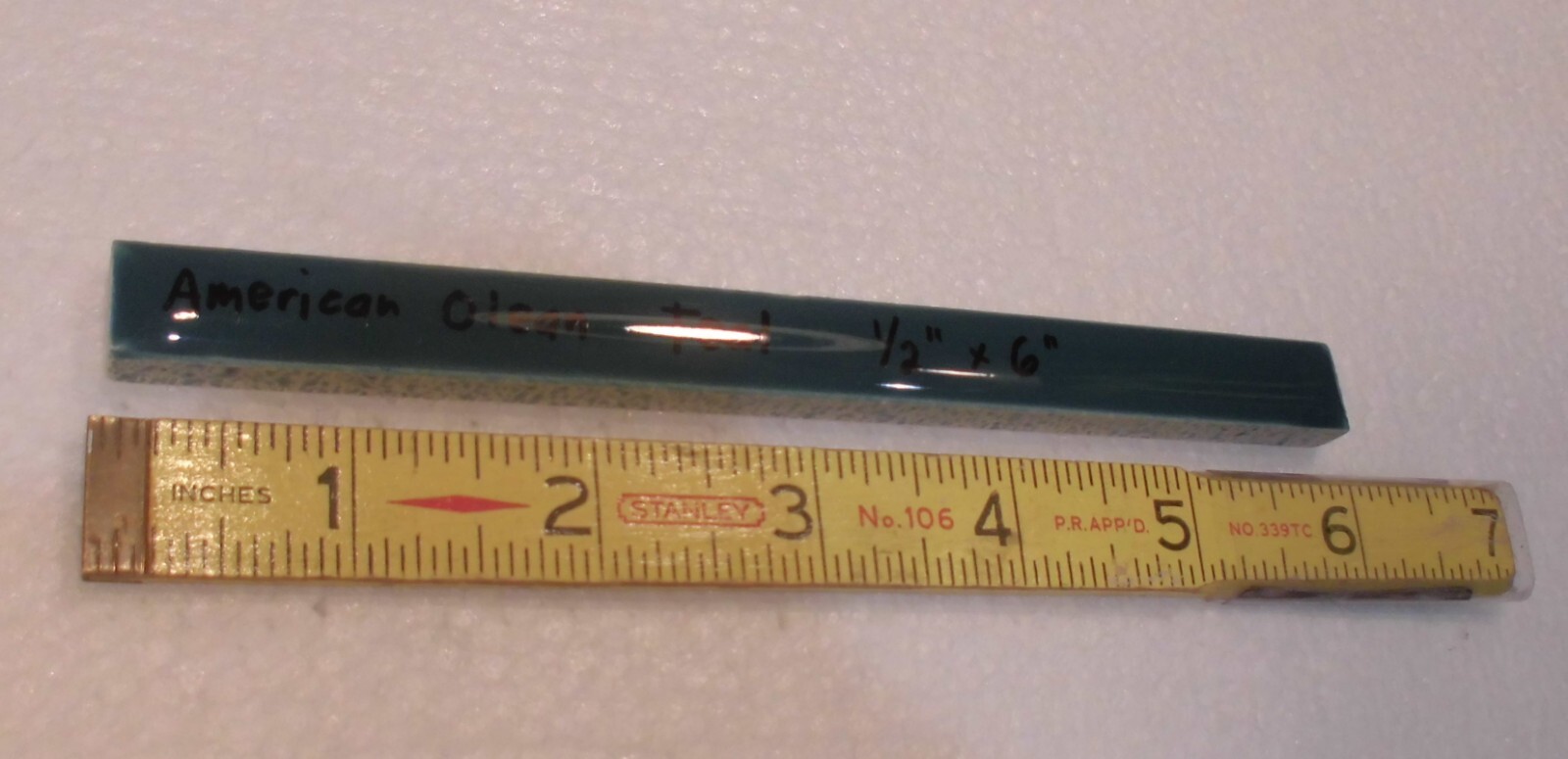 1 pc. Glossy Teal Ceramic Tile: Pencil – Liner – Sizzle: 1/2″ X 6″ by A.O. Green