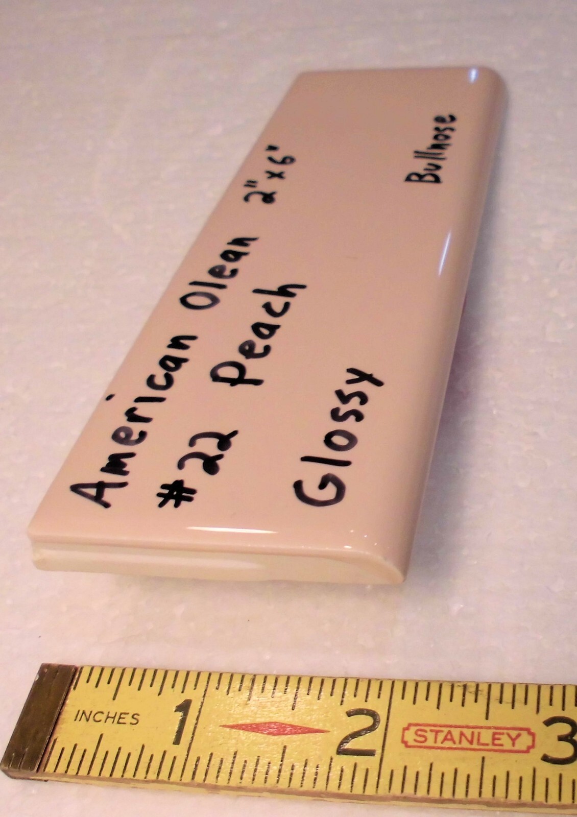 1 pc. *PEACH COLOR* Ceramic Bullnose Tile 2” X 6” By American Olean, NEW STOCK