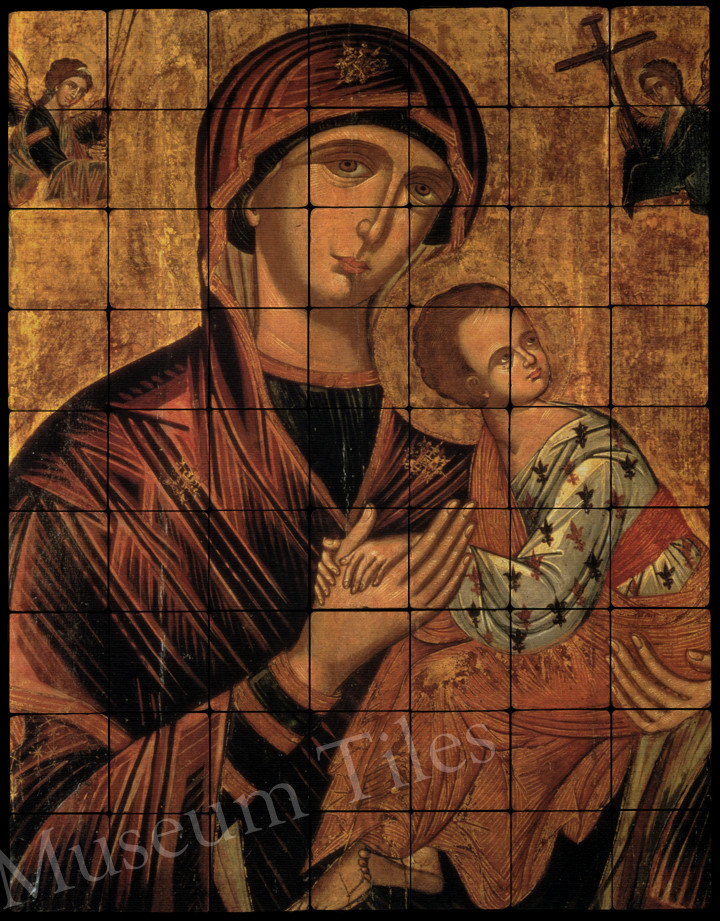 28×36 The Virgin Glykophelusa Religious Tumbled Marble Tiles