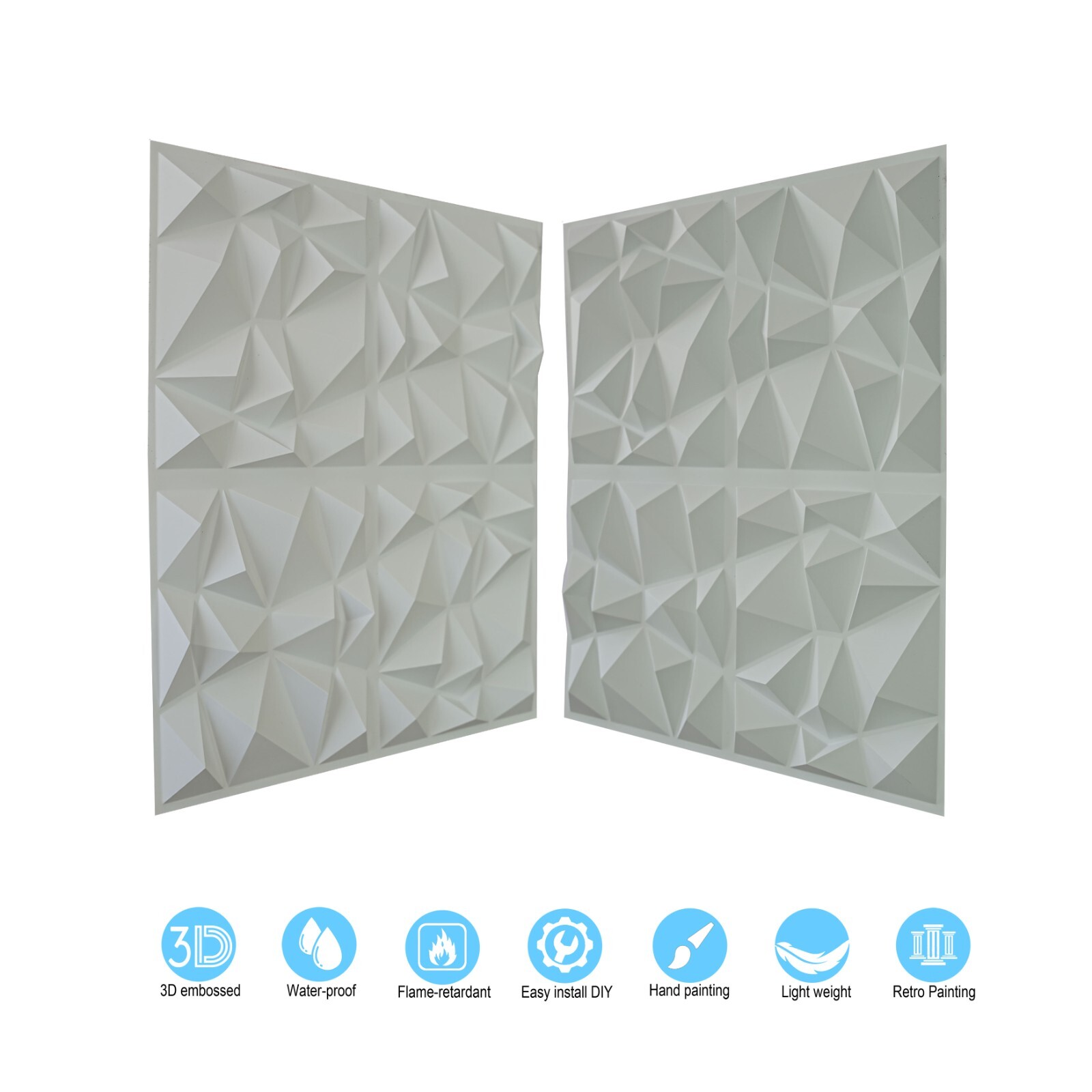 3D Embossed Wall Panels Modern designs Tiles PLM101 White matte 10pcs