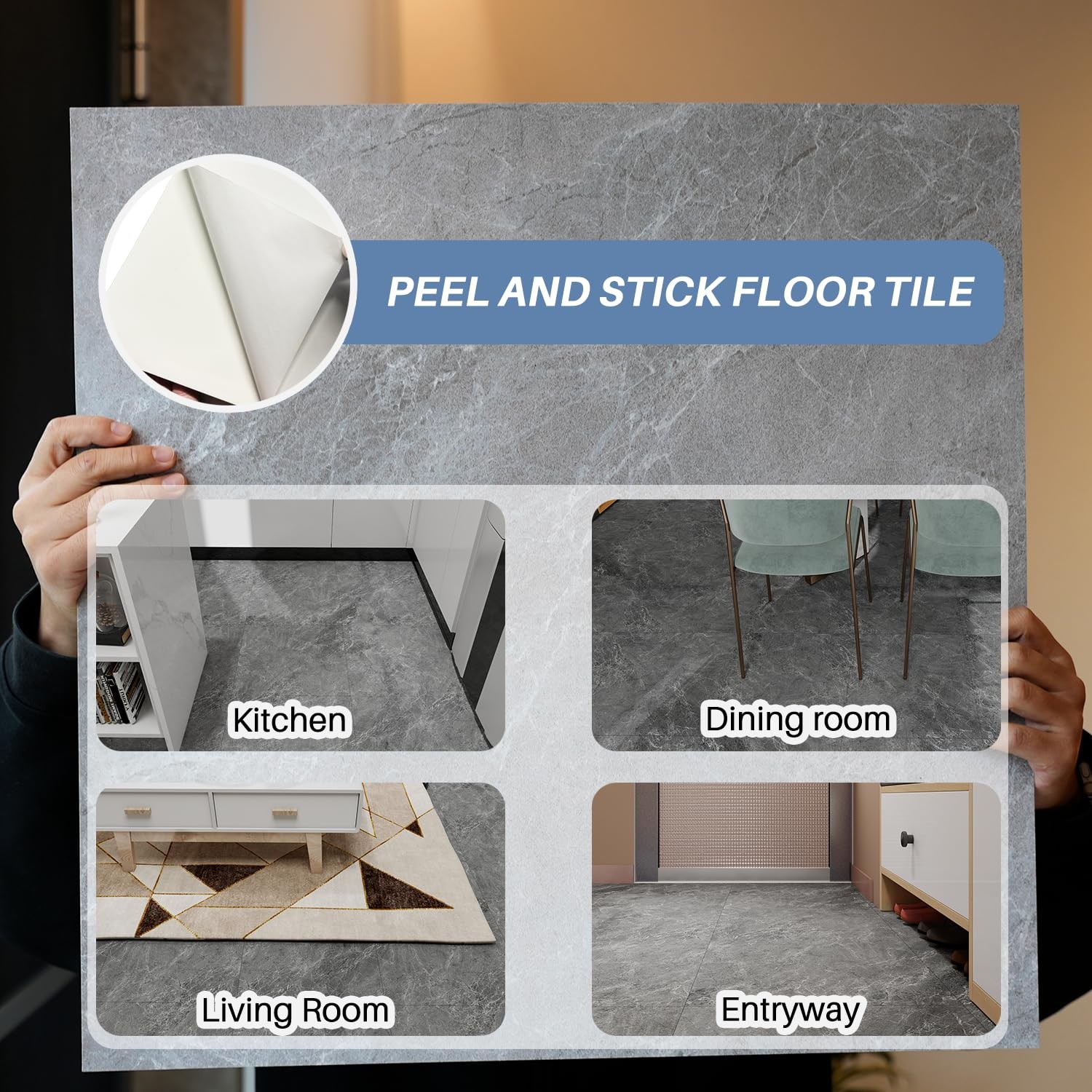 Auxua Marble Pattern 24X 24 Peel And Stick Floor Tiles Large Format Grey 12 –