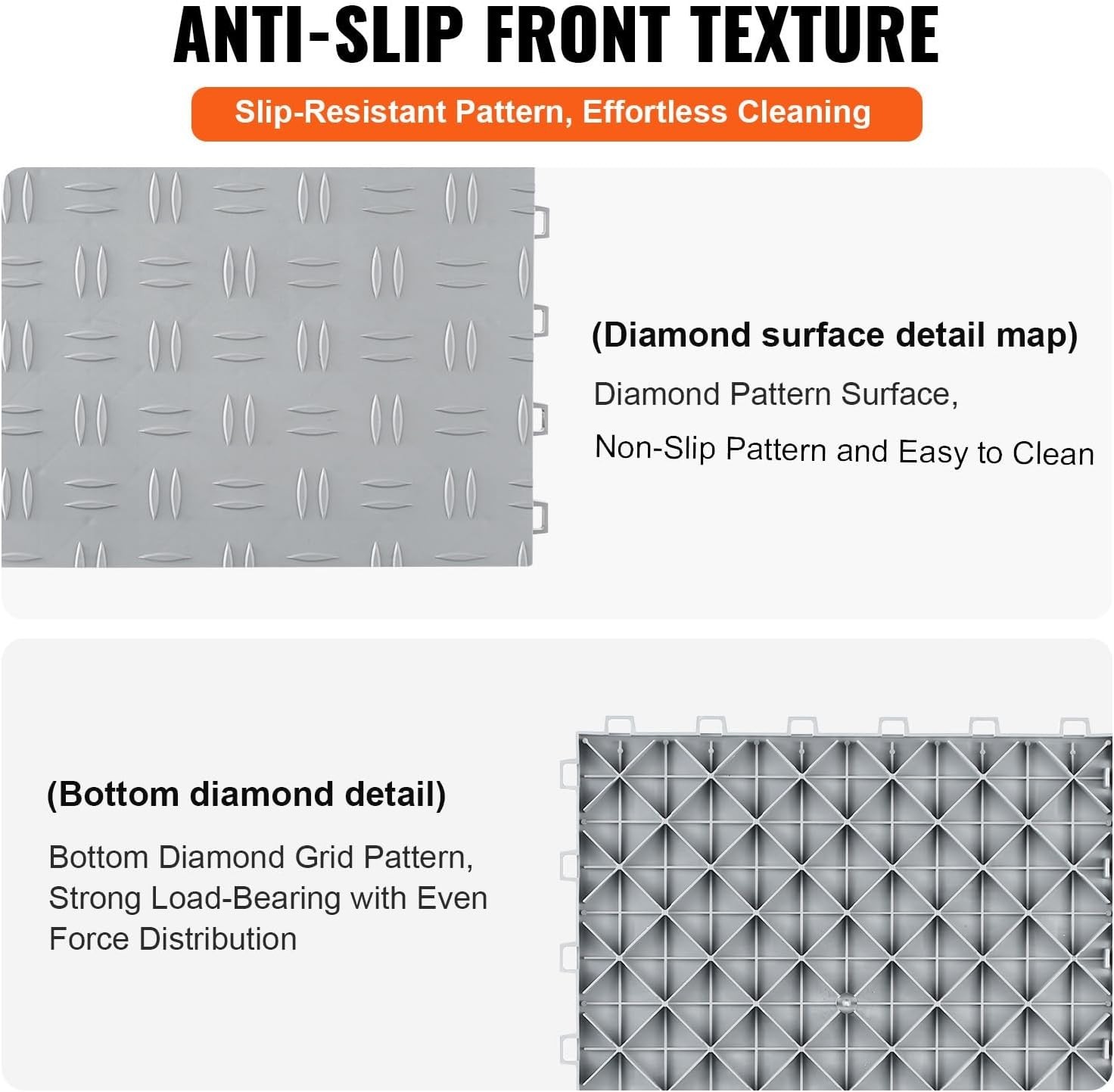 Garage Floor Tiles 12×12 inch Silver Interlocking Non-slip 25 Pack