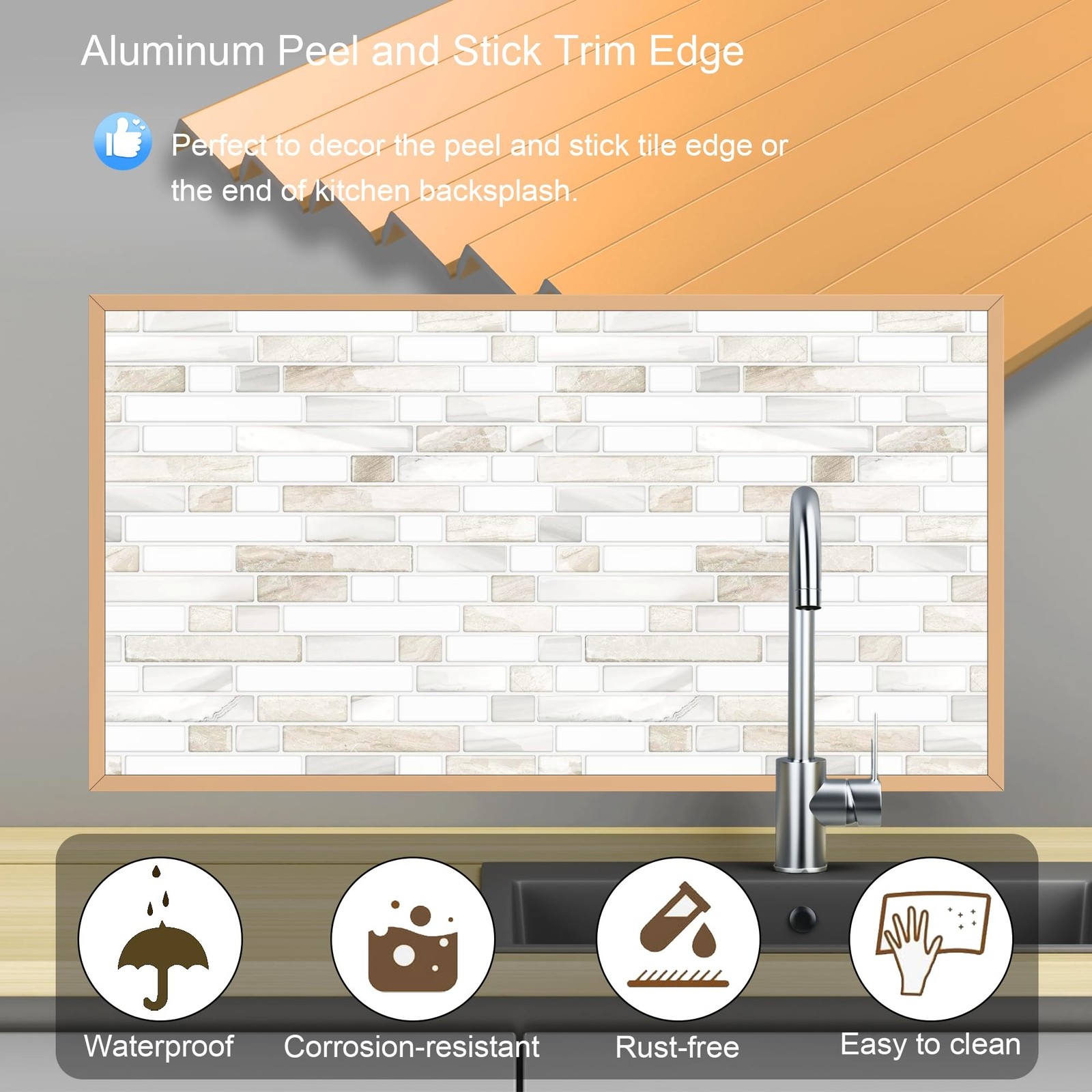 10-Pack 12 Inch Peel and Stick Aluminum Tile Trim, Decorative Kitchen Backspl…