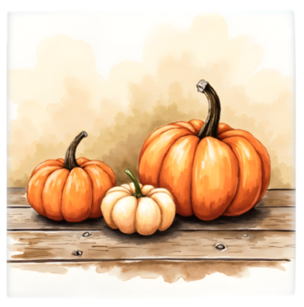 Pumpkins Ceramic Tile 3 sizes Fall Autumn Orange brown Printed in US