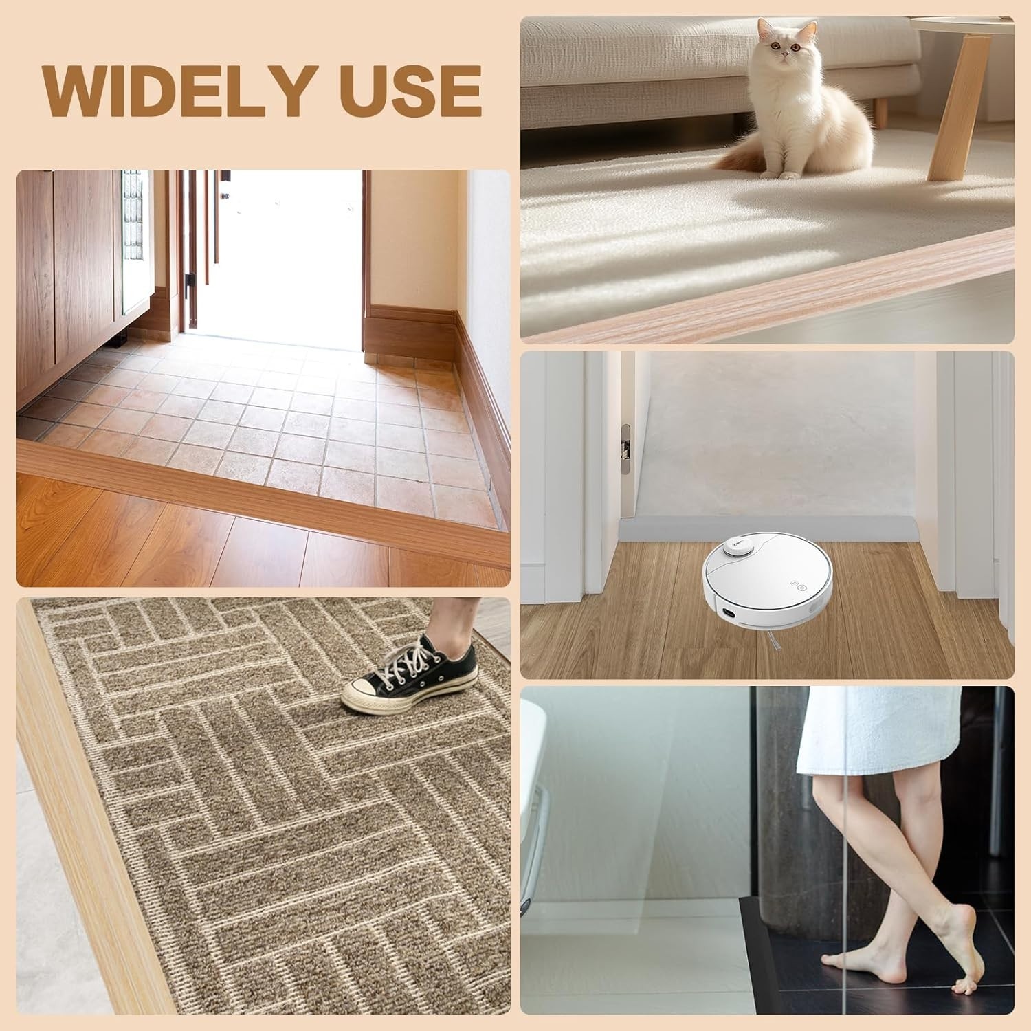 Durable Brown Wood Grain Floor Transition Strip – 3.3ft Easy Install Edge Trim