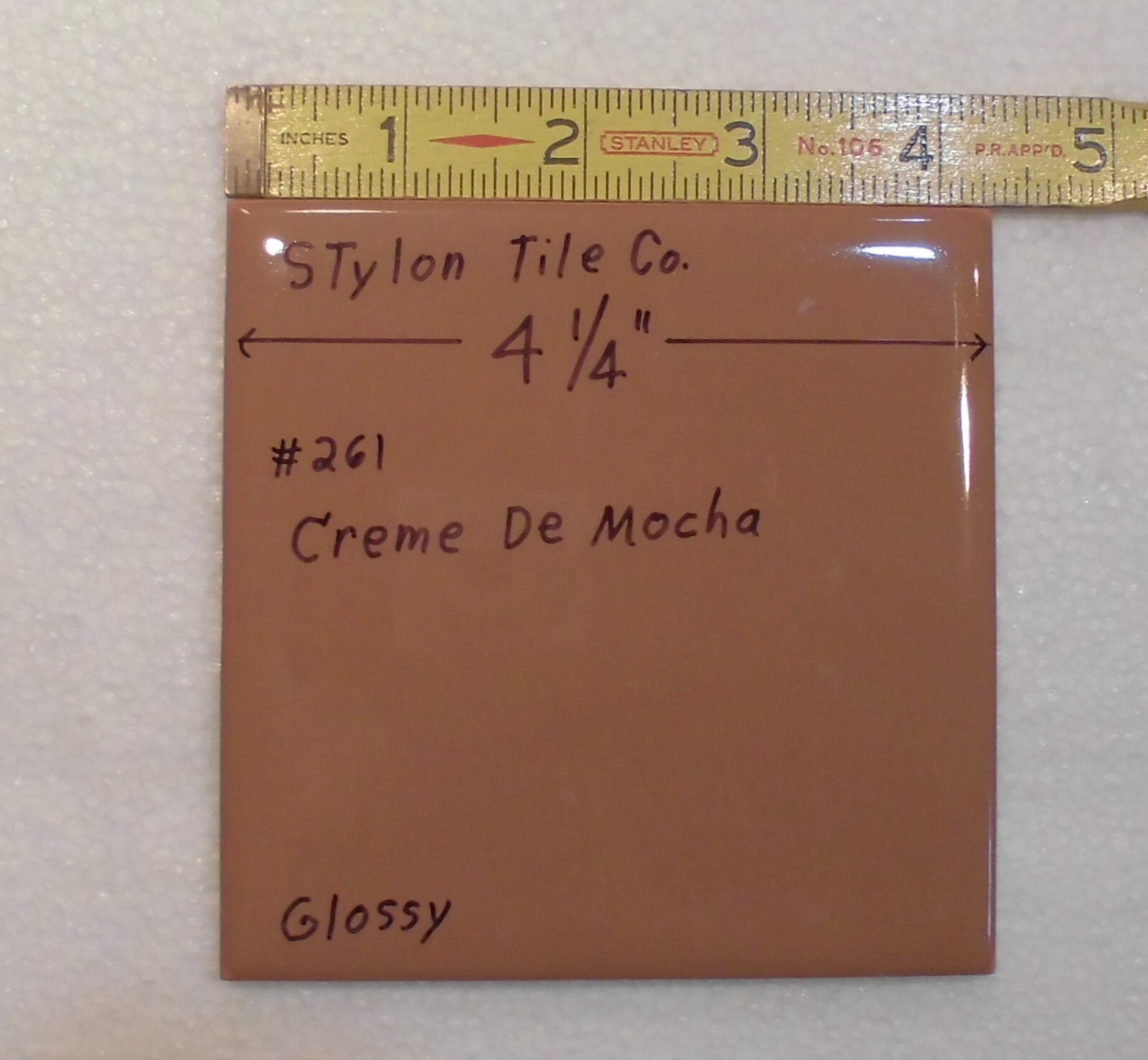 1 pc. Creme De Mocha: 4-1/4″ Glossy Ceramic Tile by Stylon Co. New Old Stock