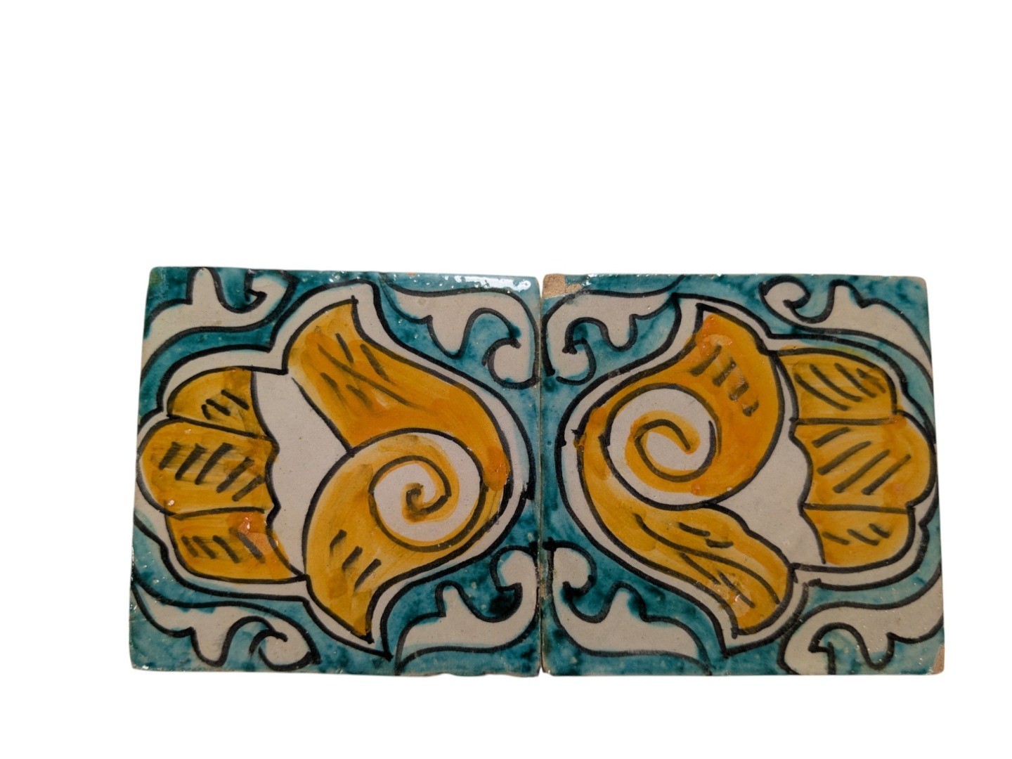 2x Moroccan Zellige Mosaic Tiles Pair Hamsa Design I 10cm/4 Inch