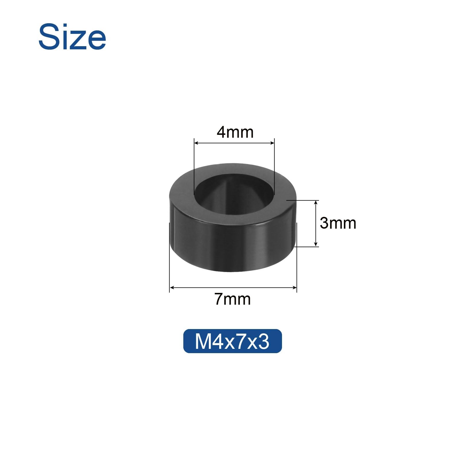 uxcell 100pcs Nylon Round Spacers 4mm ID, 7mm OD, 3mm Height, balck