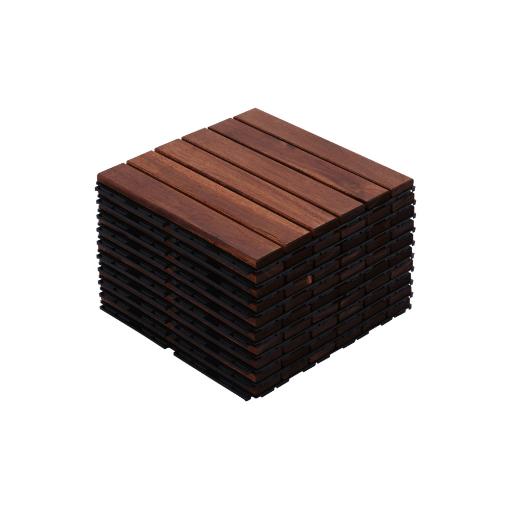 30 PCS Interlocking Deck Tiles, 12″ Acacia Wood Striped Outdoor Flooring