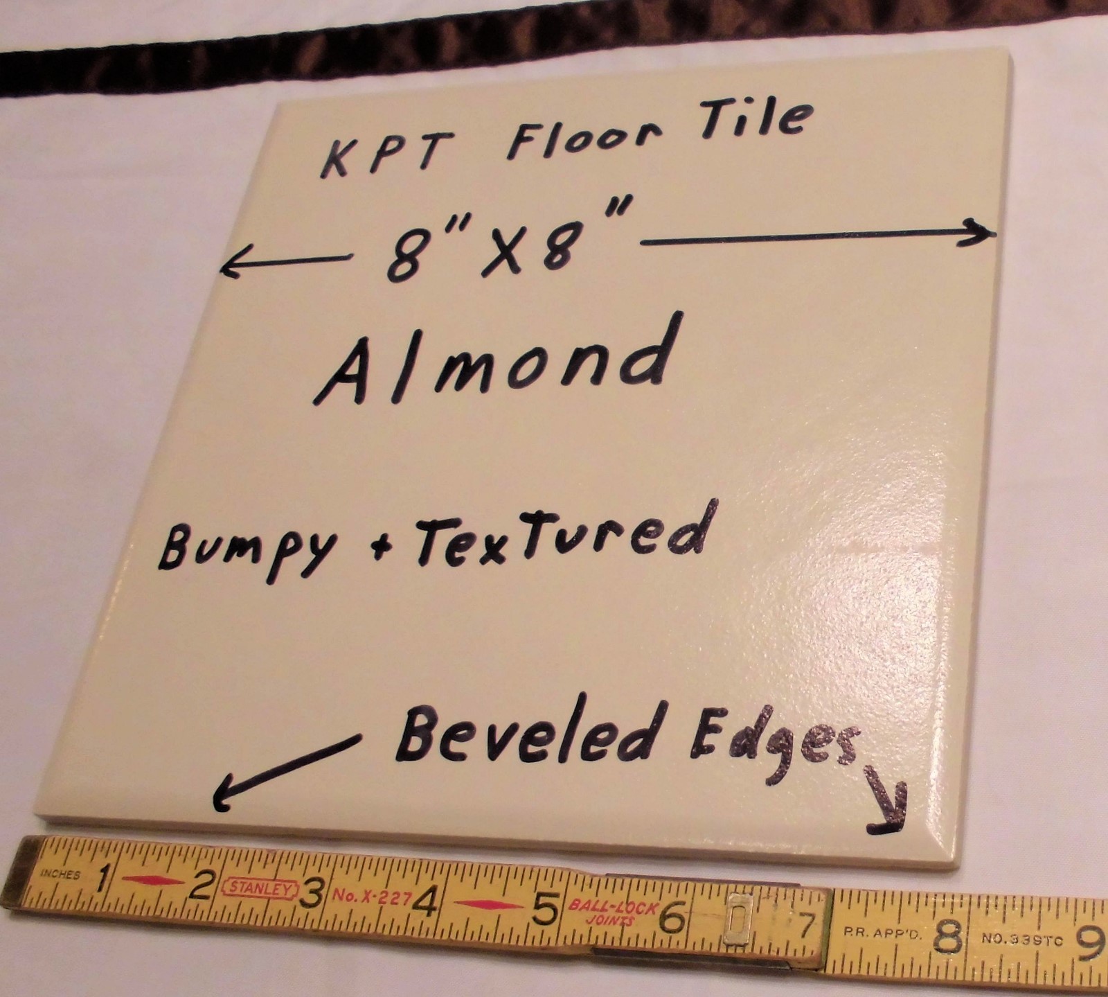 1 pc. *Almond* Ceramic / Porcelain Floor Tile Bumpy-Textured-Beveled by KPT Co.