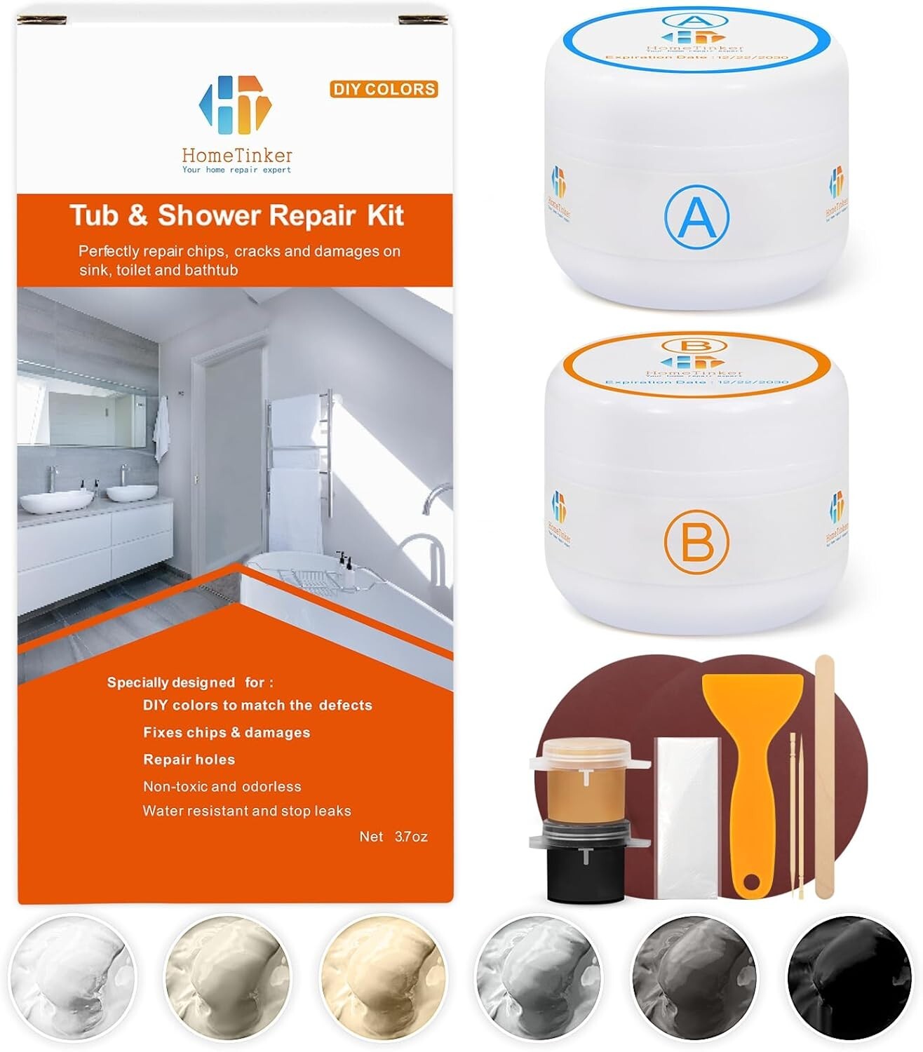 Complete Bathtub Repair Kit – Color Match Epoxy Resin for Porcelain & Fiberglass
