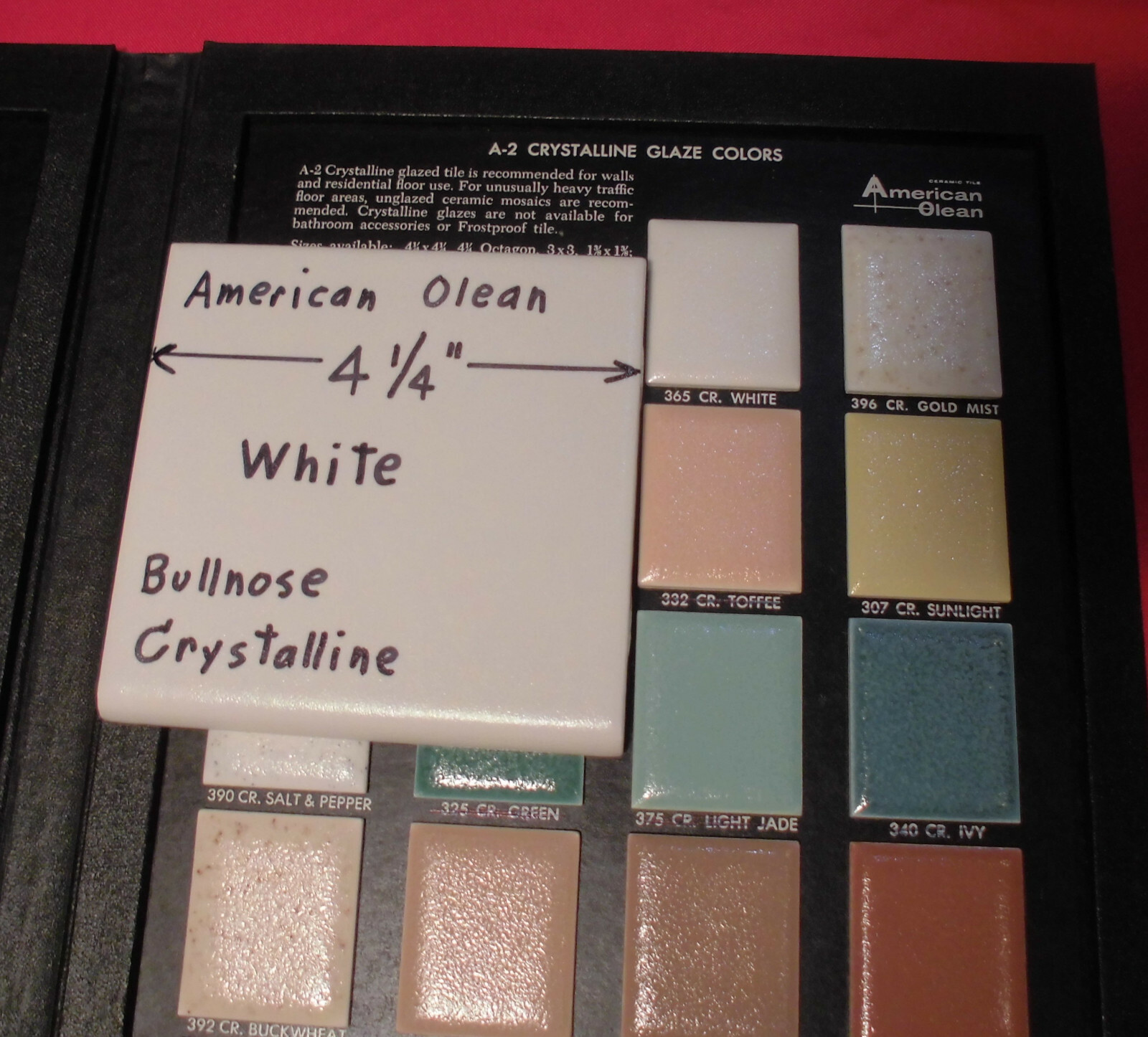 1 pc. White Crystalline Ceramic Tile by American Olean: 4-1/4″ Surface Bullnose