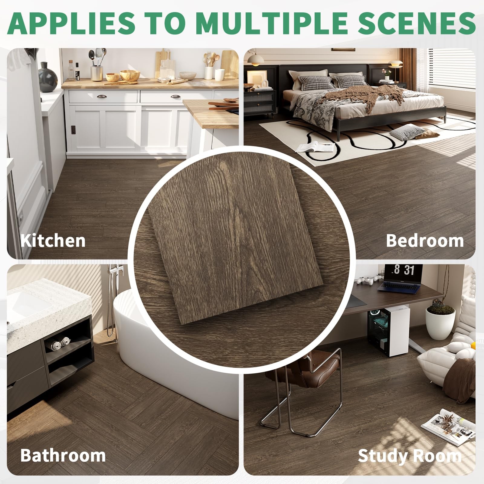 54 Sq.Ft. Peel and Stick Vinyl Floor Tiles 36″ x 6″ Wood Look Planks, 36 Pack…
