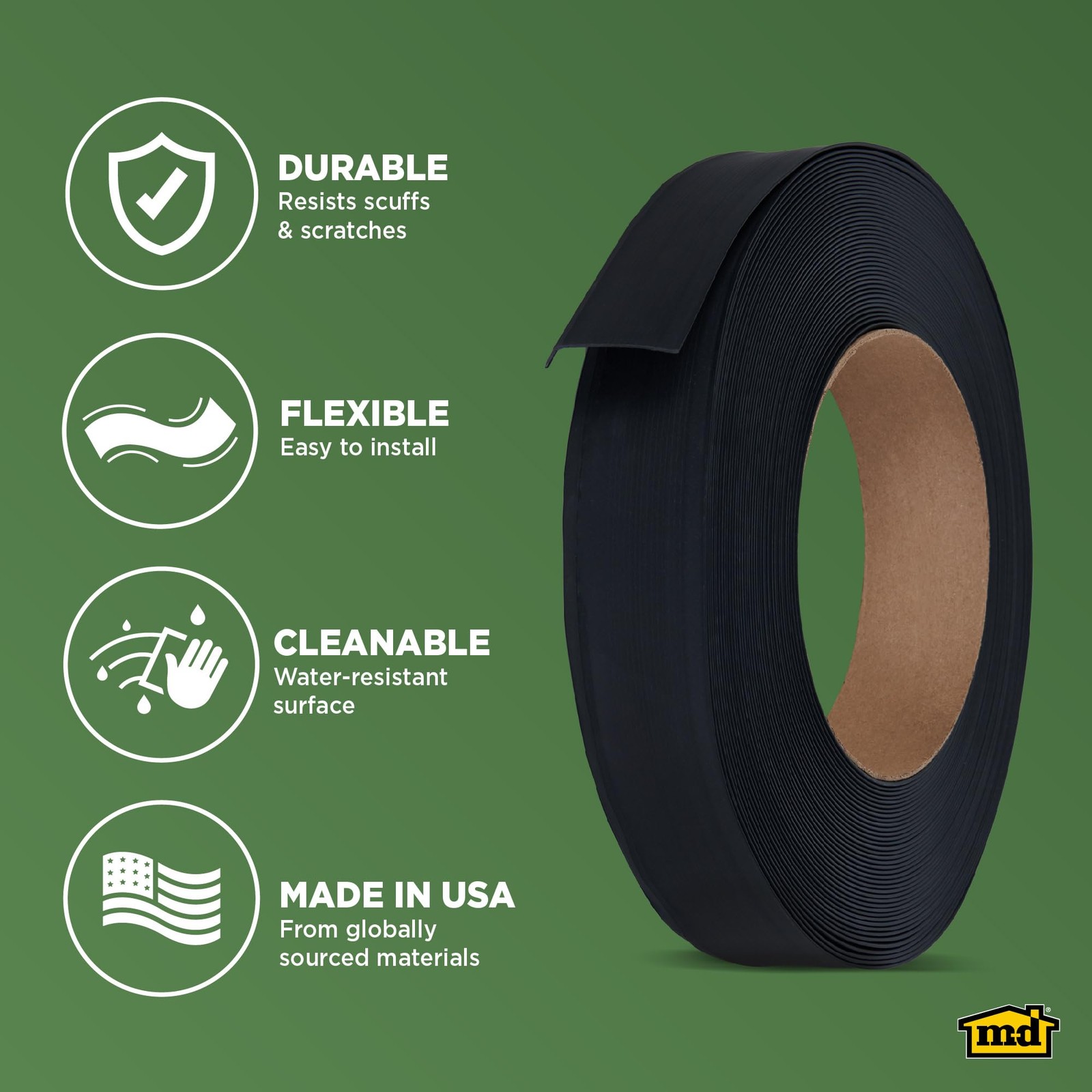 M-D Building Vinyl Wall Base, Black, 2-1/2in x 120ft