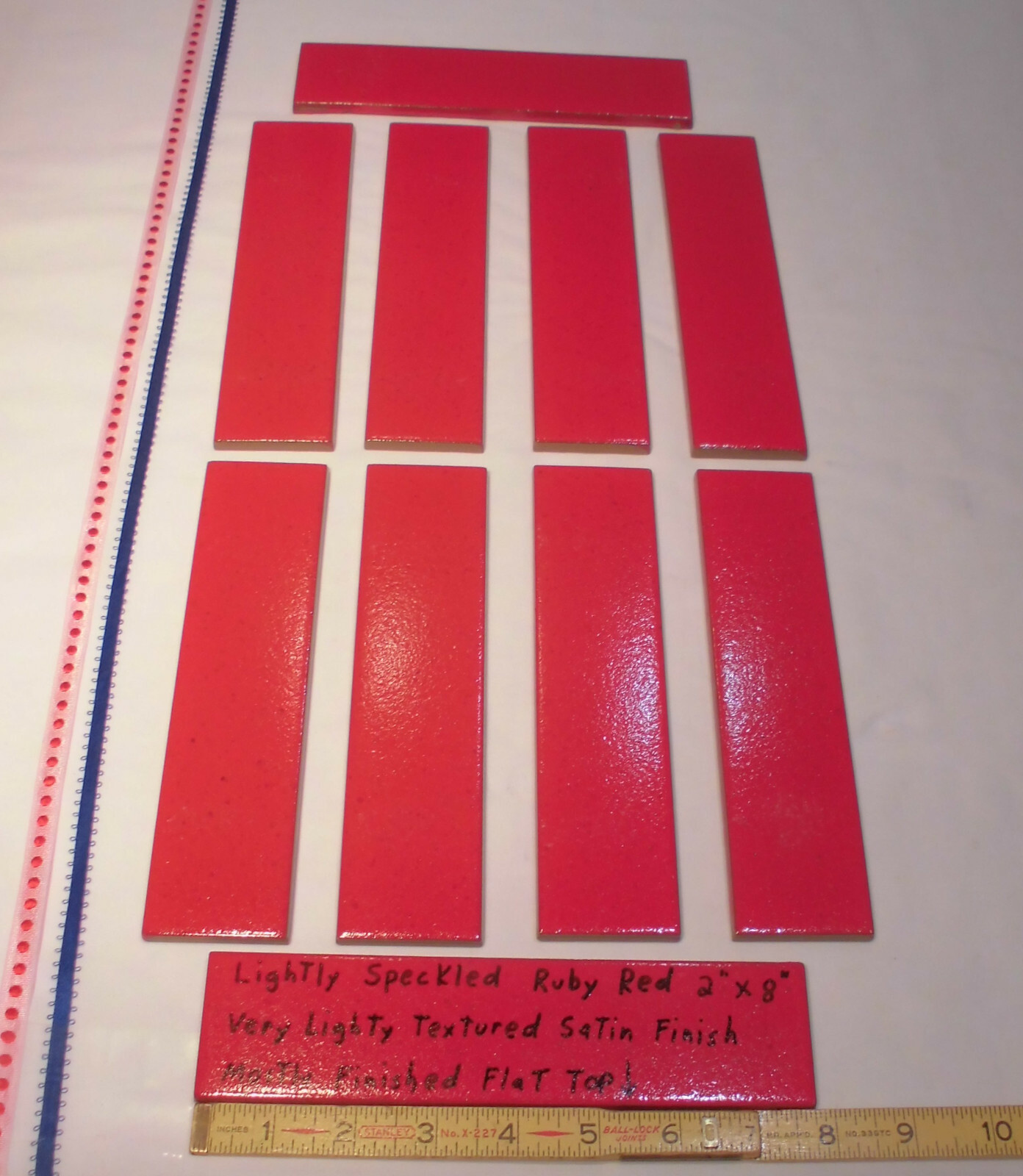 10 pcs. Ceramic Border Tiles *Liner/Sizzle *Ruby Red* 2″ X 8″ New, Satin, USA