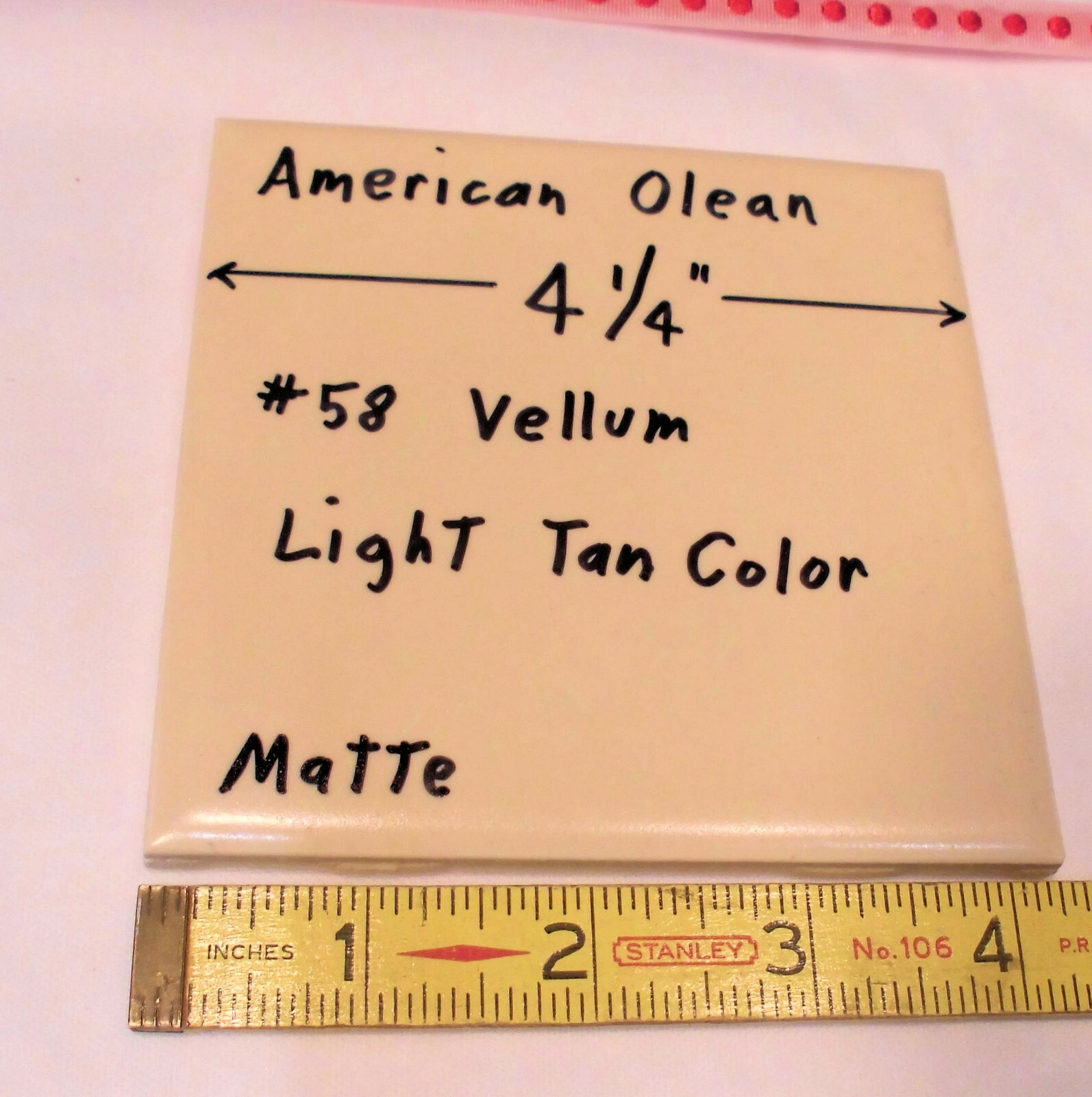 1 pc. Vintage Ceramic Tile *Matte Vellum* by American Olean Co. 4-1/4″ Light Tan