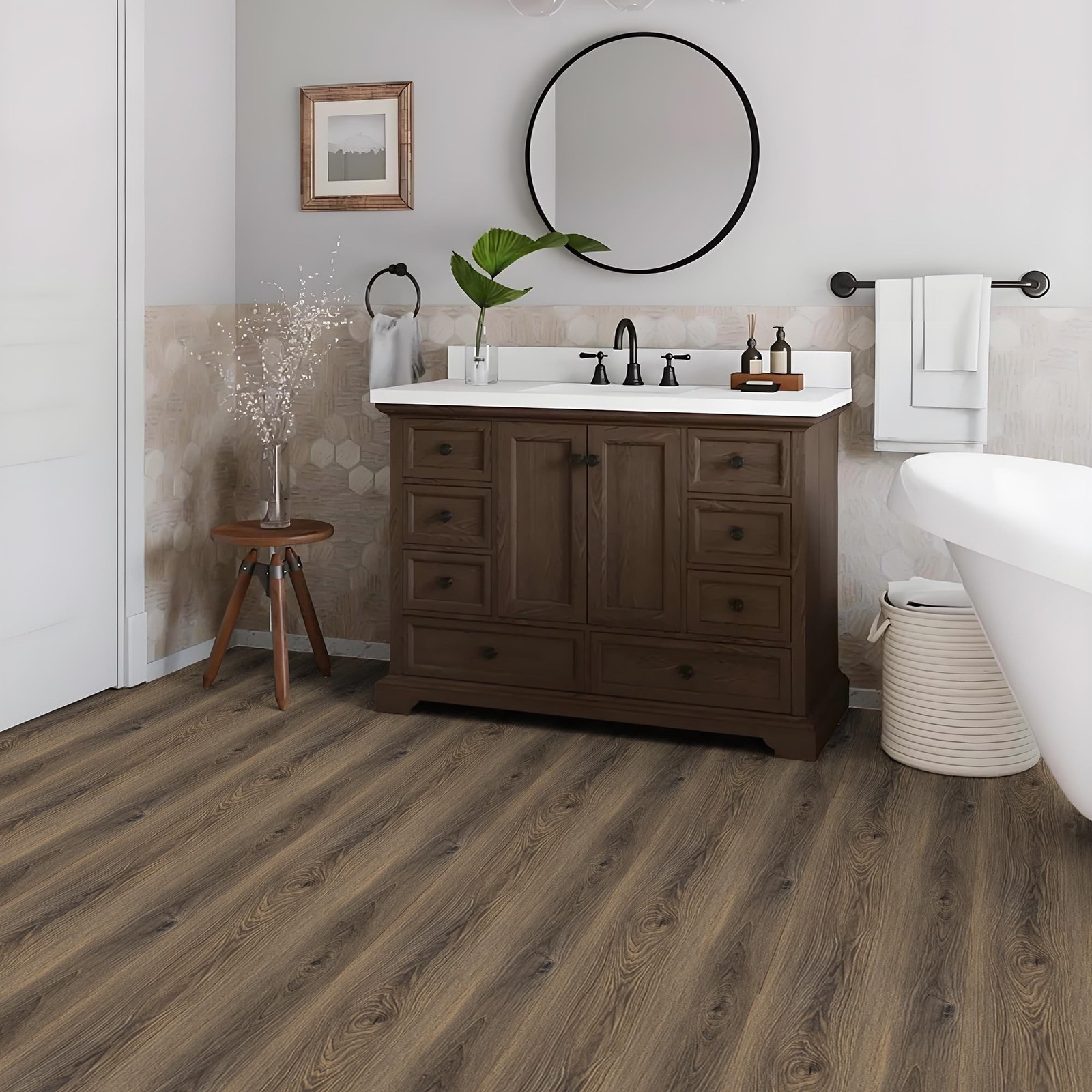 Dureidos Peel and Stick Floor Tiles: 11.8″ x 138″ Waterproof Vinyl Flooring R…
