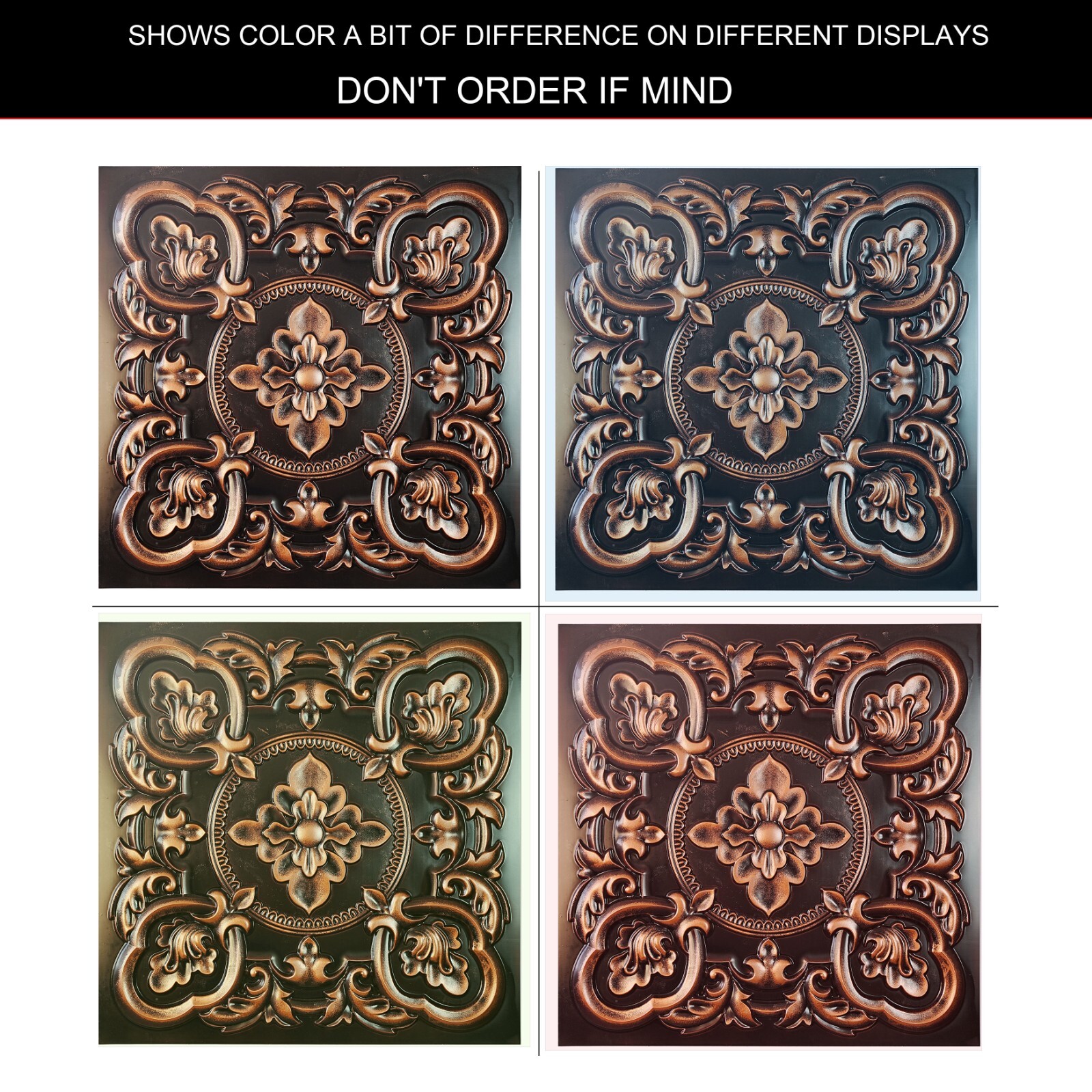 PVC Ceiling Tile 3D Embossed Wall Panel PL30 Traditional copper 10pc PAINTSDECOR