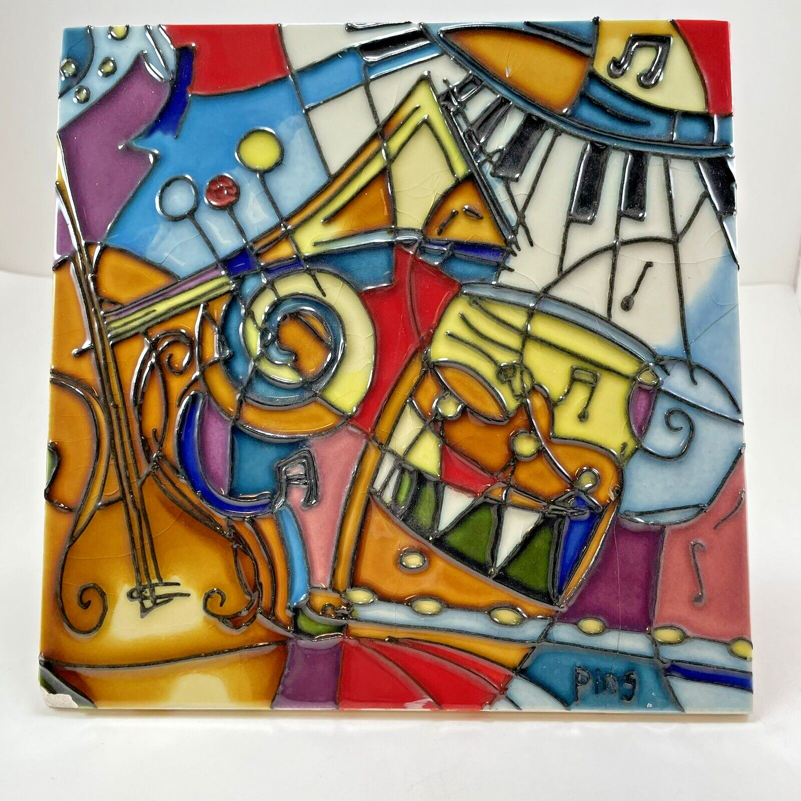 Ping 8 x 8″ Music Pattern Ceramic Art Tile Wall Décor and Trivet Hot Plate