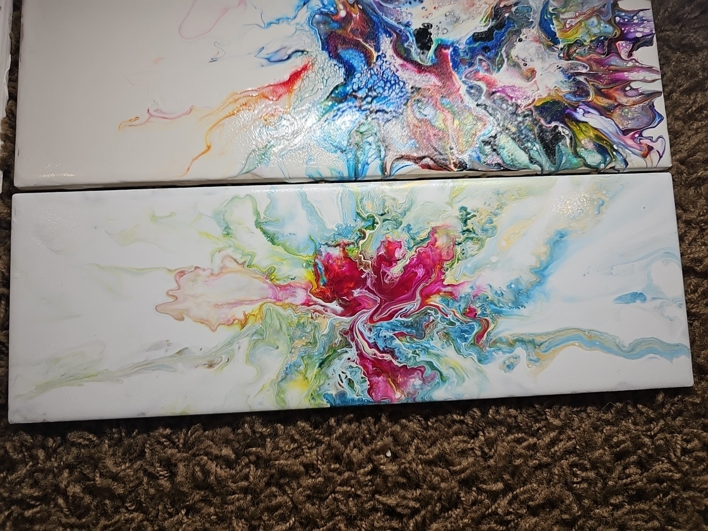 Set of Four Stunning Custom Art Painted 4-1/4 in. x 12-7/8 in. Ceramic Subway #6