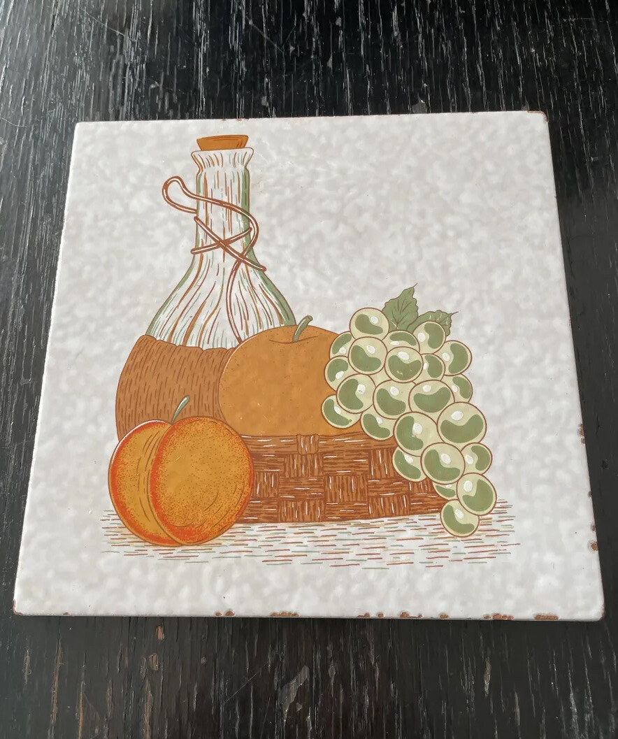 Wine Glass Bottle Grapes Decorative Wall Tile (1) Trivet Fruit Mexico Vitromex