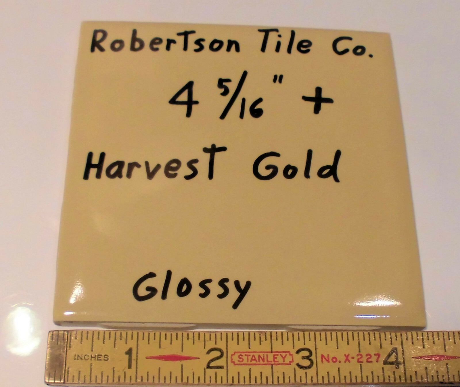 1 pc. *Harvest Gold / Yellow* Ceramic Tile 4-5/16″- 4-3/8″ Robertson Co. NOS