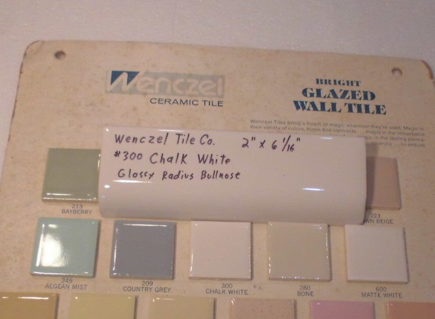 1 pc. Chark White: Glossy Ceramic Bullnose Tile by Wenczel 2″ X 6-1/16″ Mud-Cap
