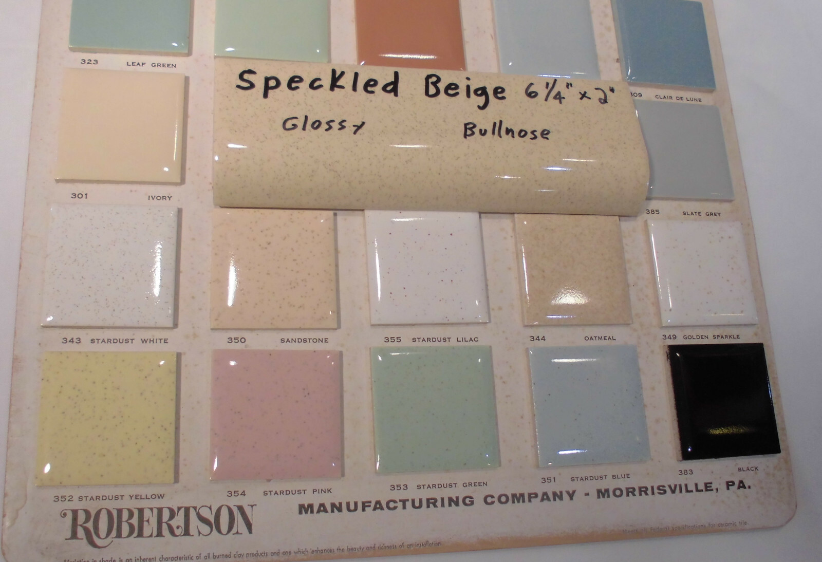 1 pc. Vintage *Speckled Beige* Ceramic Radius Bullnose Tile 2″ X 6-1/4″ Mudd Cap