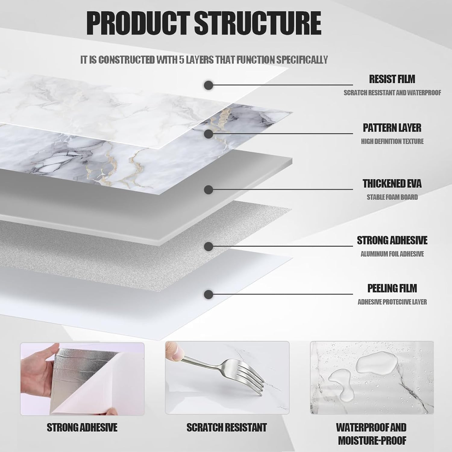 Chejiaye 10Pcs Marble Peel and Stick Backsplash Waterproof Washroom Wall Panels,