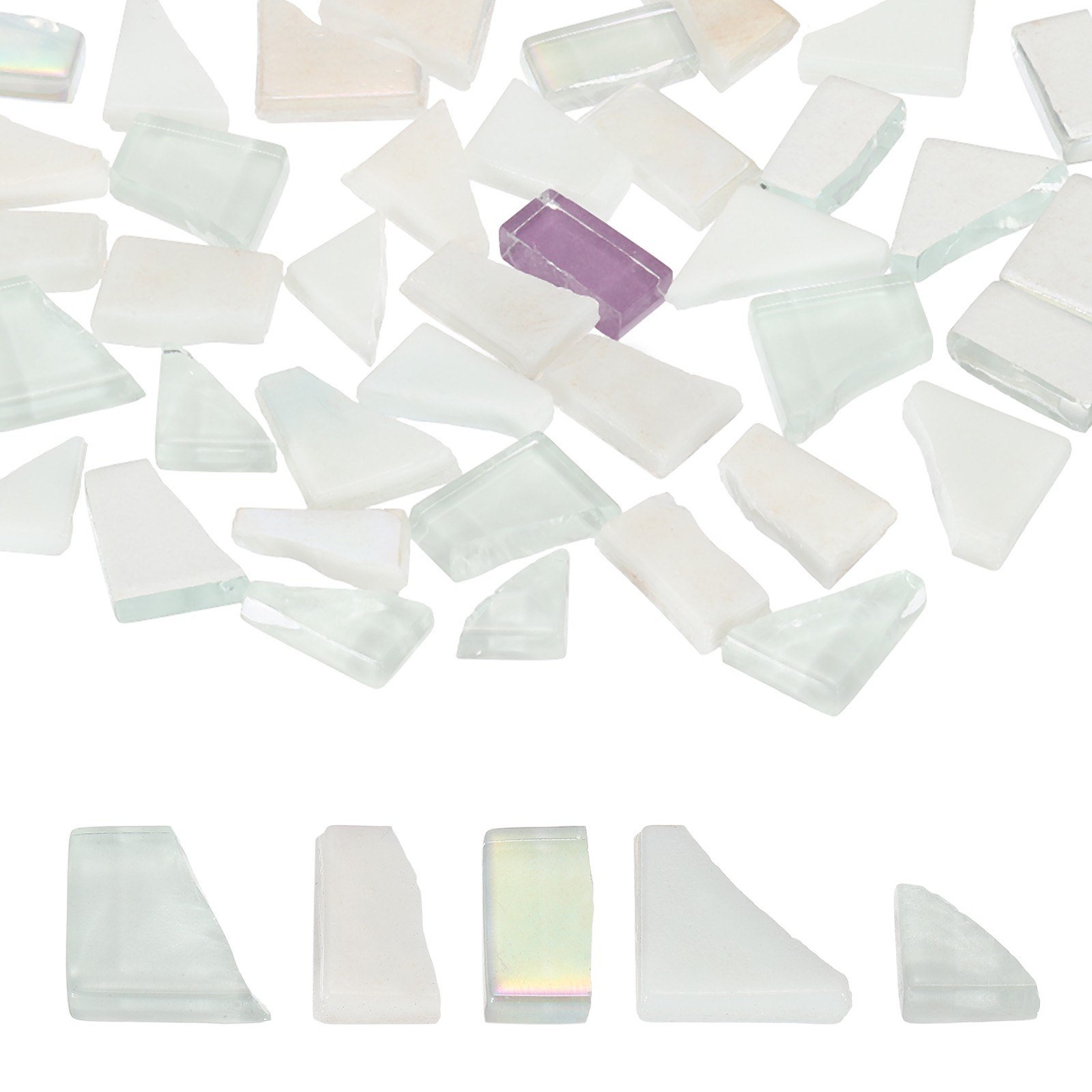 Irregular Glass Mosaic Tiles, 300G/0.7LB Stained Glass Sheets, White Series