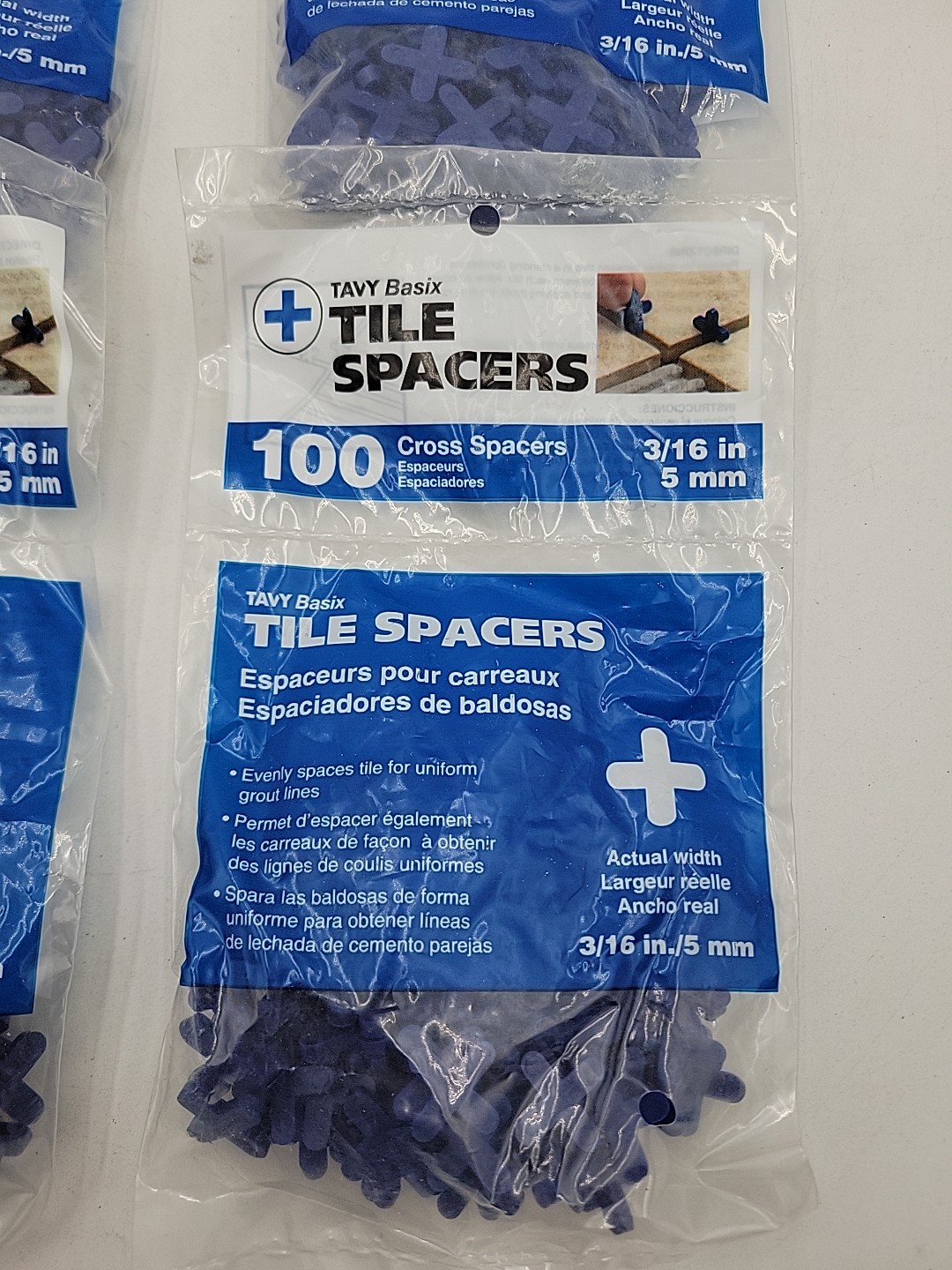 4 Pack Tavy Basix Cross Tile Spacers 3/16in 5mm 100pc Pack Brand New Packages