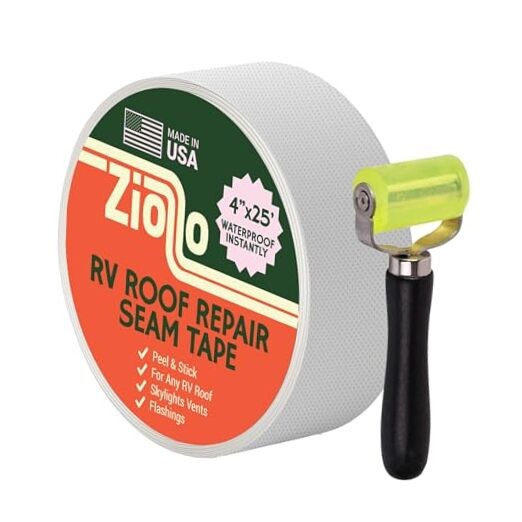 RV Roof Repair Seam Tape with Roller – 4″ x25′ Waterproof Tape for Campers,