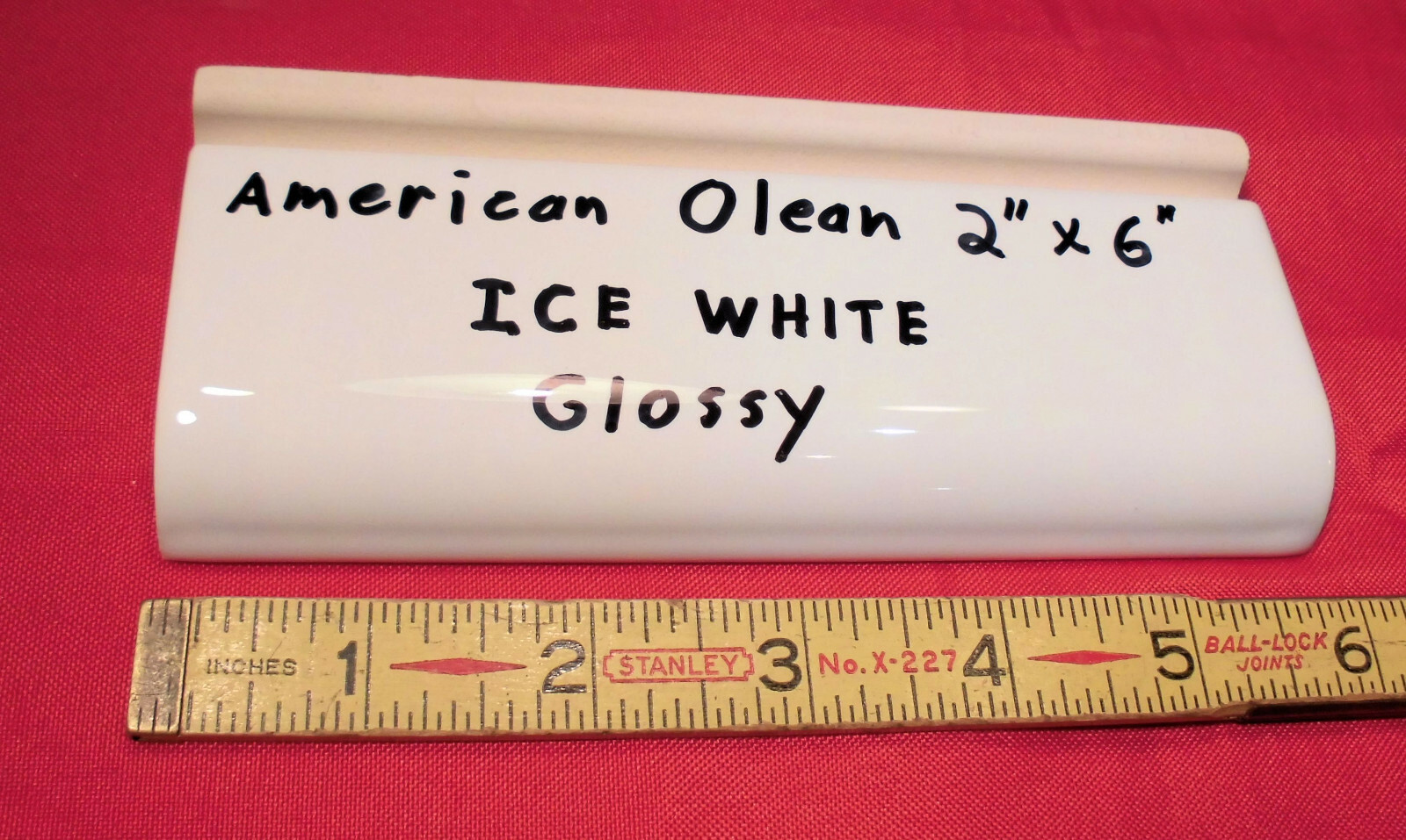 6 pcs. *Glossy Ice White* 2″ X 6″ X 5/8″ Ceramic Radius Bullnose Tiles; NEW