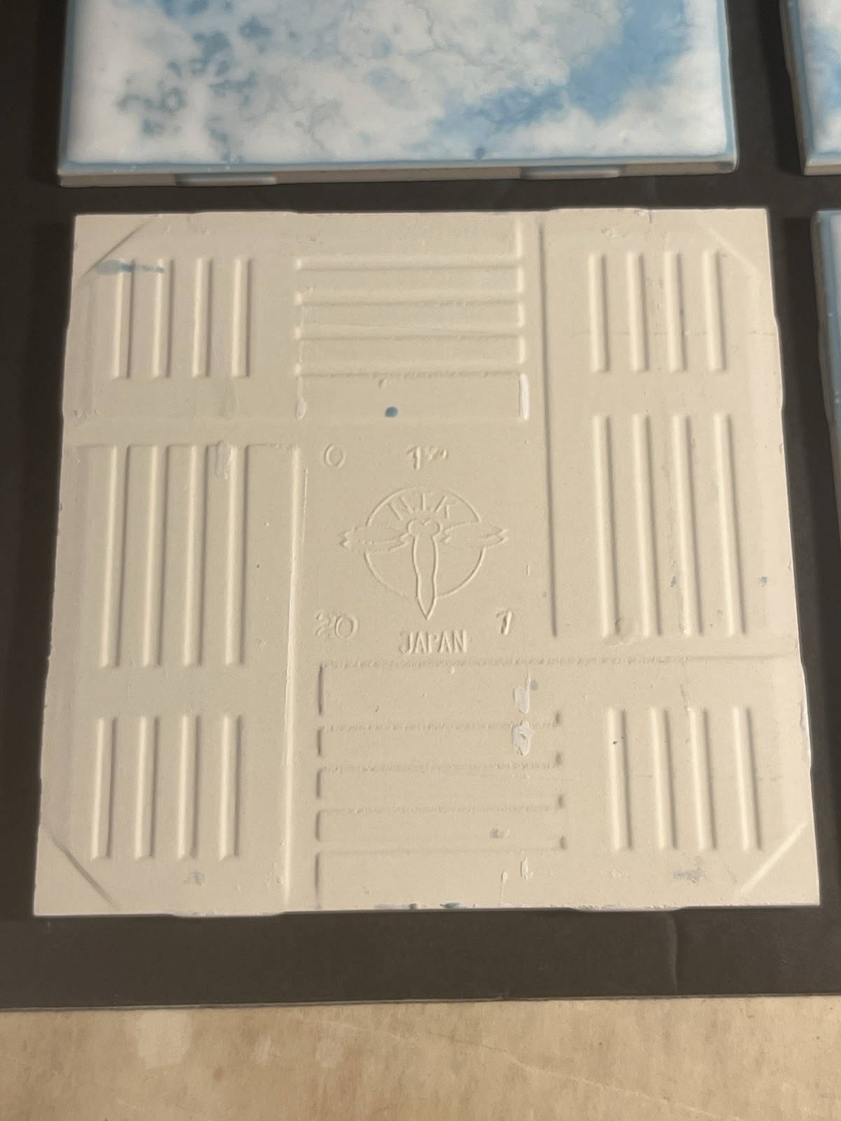 Vintage Ceramic Tile NTK Nippon Japan Powder Blue White Veined NOS Lot Of 4