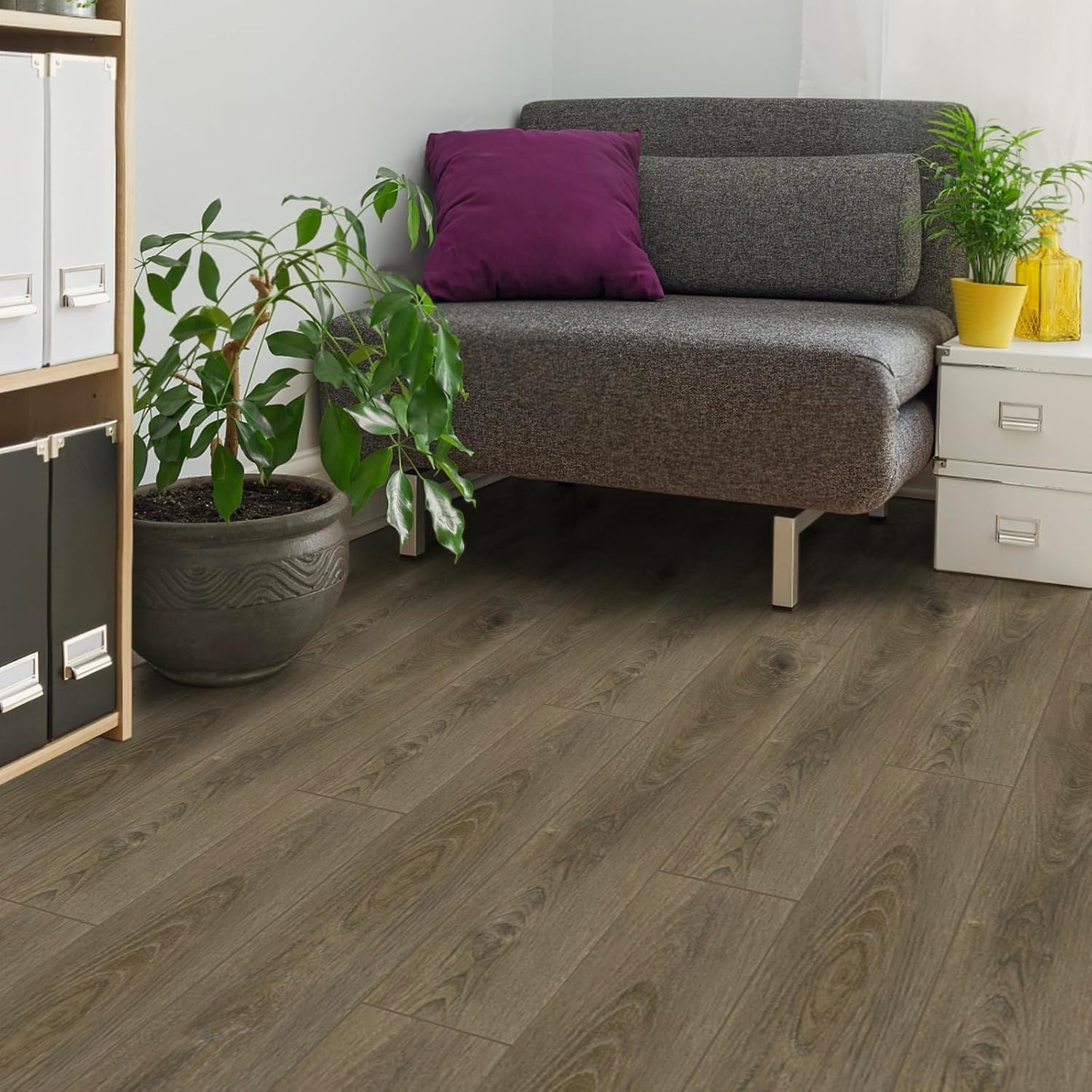 10-Pack Peel and Stick Waterproof Vinyl Floor Tiles – Brown Wood Plank Look