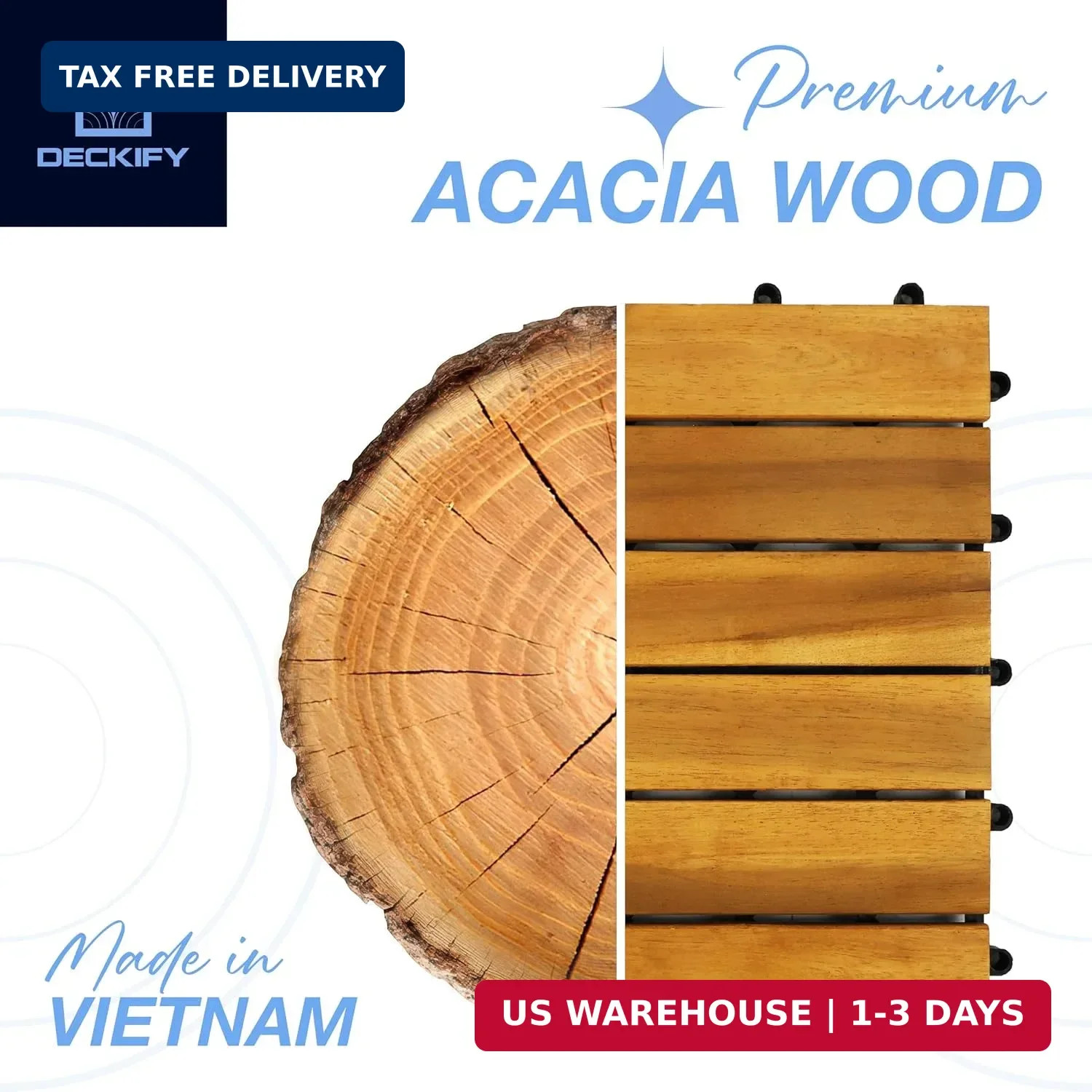9Pcs Premium Acacia Wood Interlocking Patio Deck Tiles, 12 x 12 x 0.9 Inch Outdo