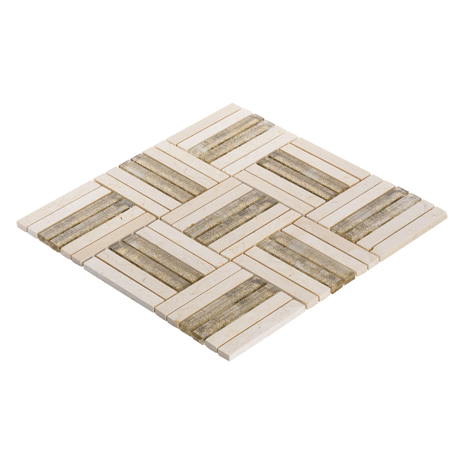 Beige Cream Marble Stone Gold Sand Glass Parquet Mosaic Tile Wall Backsplash