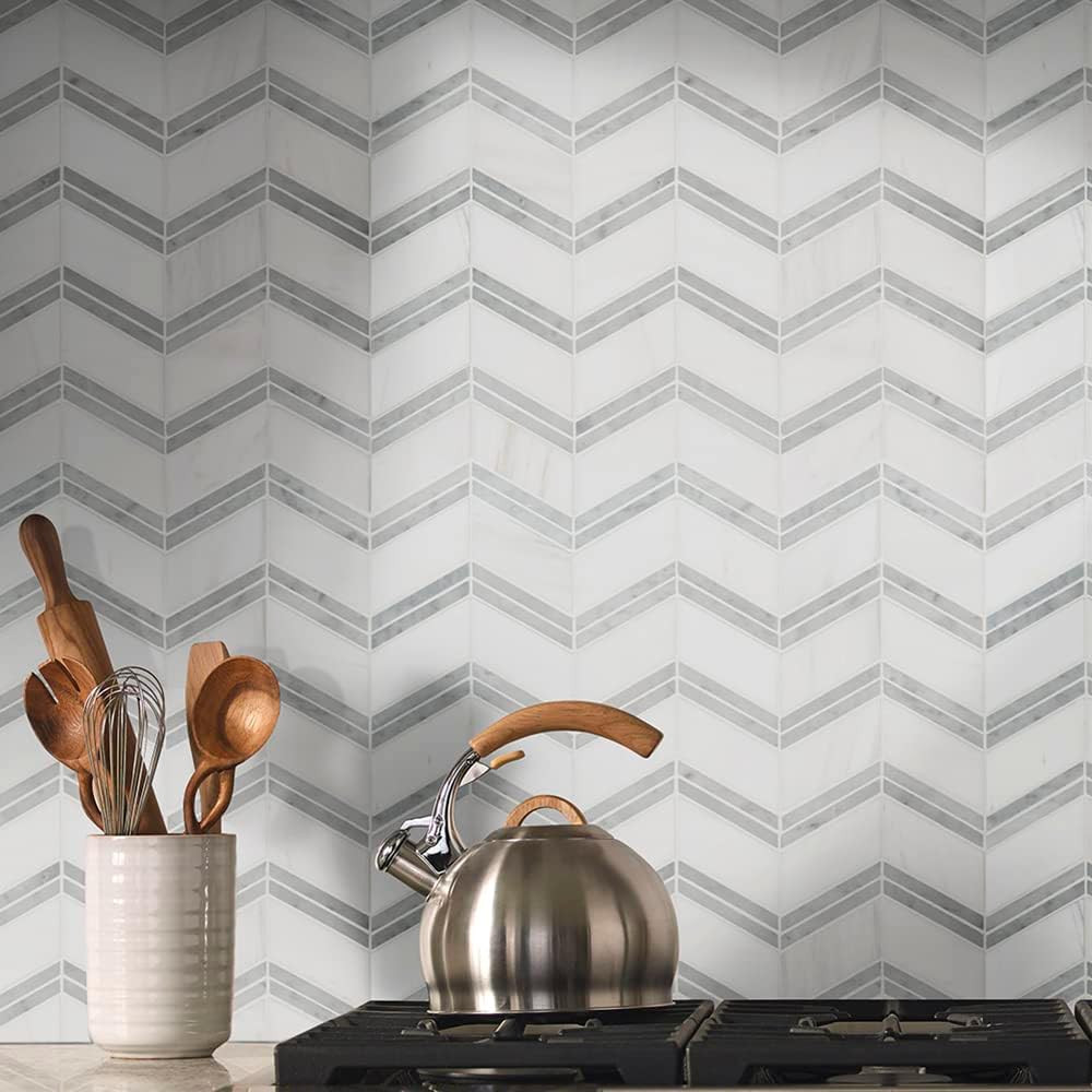 Bianco Dolomite 12×12 Polished Marble Mosaic Tile – Elegant White Chevron