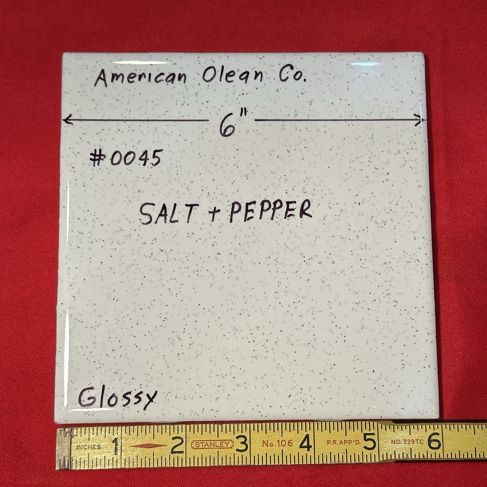 1 pc. Salt & Pepper: Ceramic Tile #45 by American Olean 6″ Glossy Speckled, New