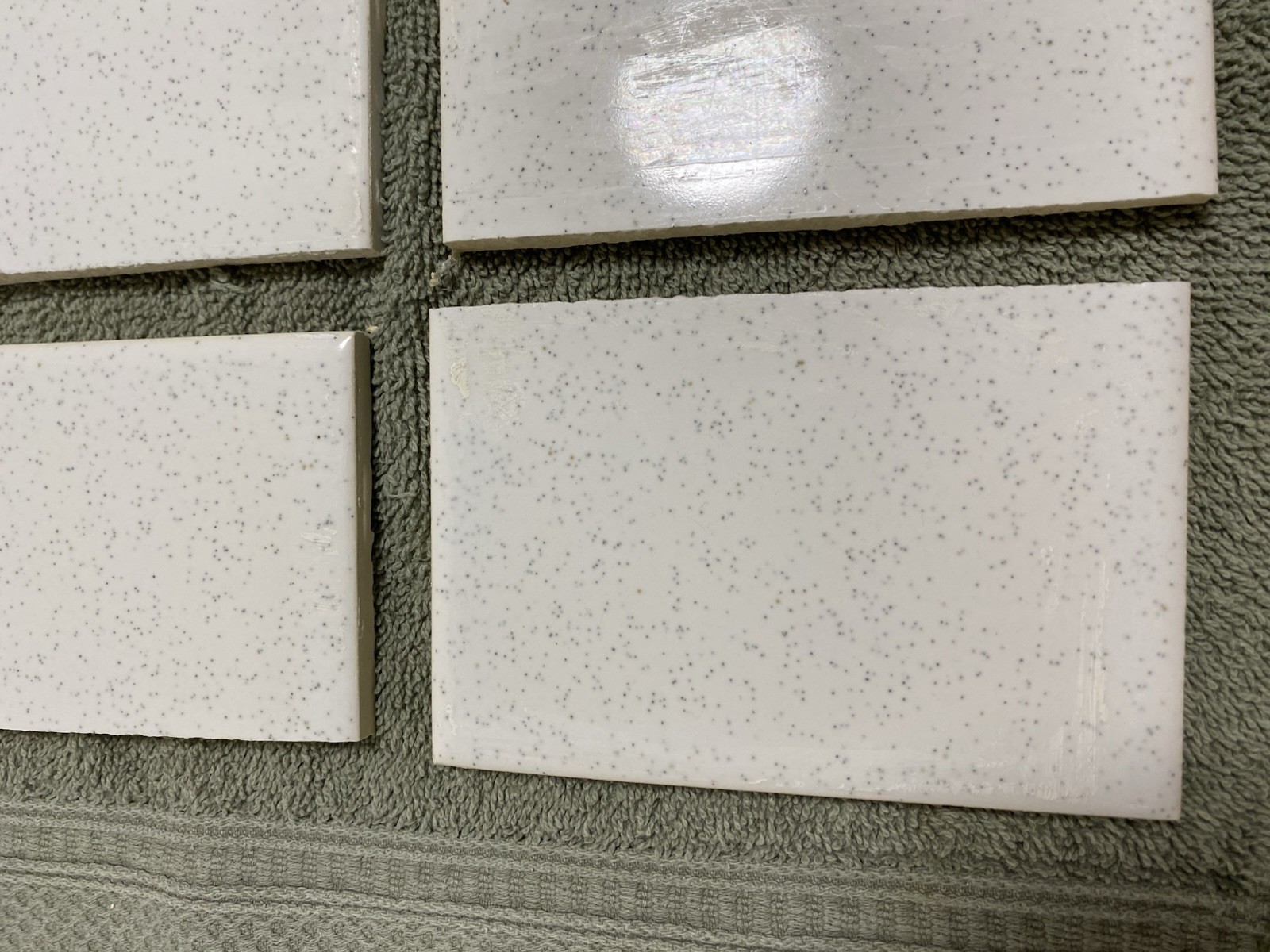 Lot of 10 – Vintage (1950-60s) White Speckled Ceramic Tile – 1/2 cut (2.5×4.25)