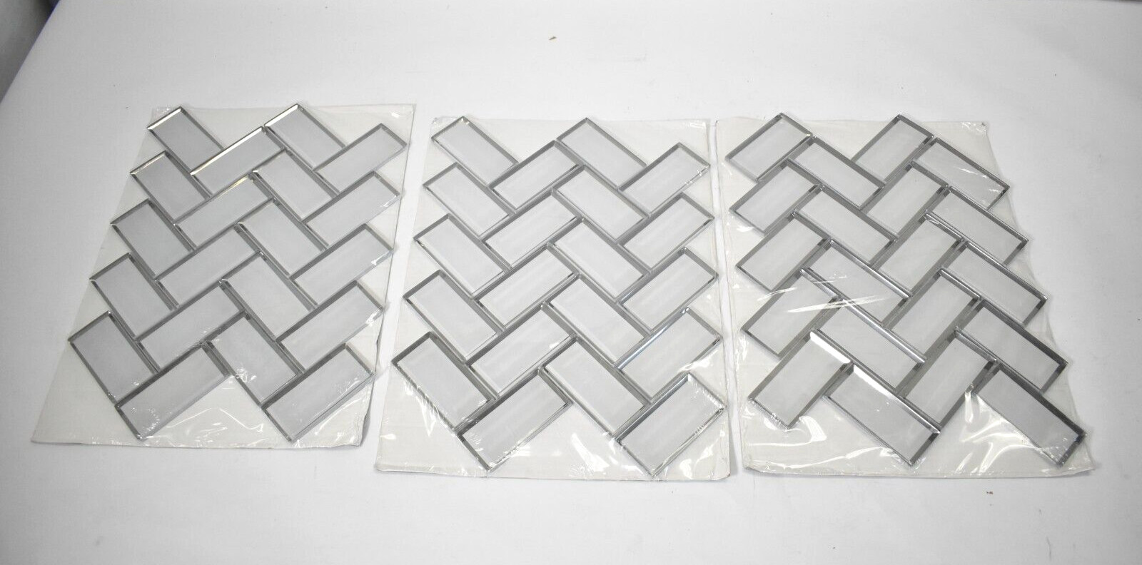 Lot of 3 Premium Mosaics Ice Bevel Herringbone 2mm x 4mm x 8mm Tiles Glass